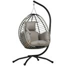 Outsunny Hängesessel Hängeschaukel mit Bechertasche, Klappbarem Sitzkorb (Korbsessel, 1-St., Schaukelsessel), für Garten, Wohnzimmer, bis 120 kg Belastbar, Stahl, Grau