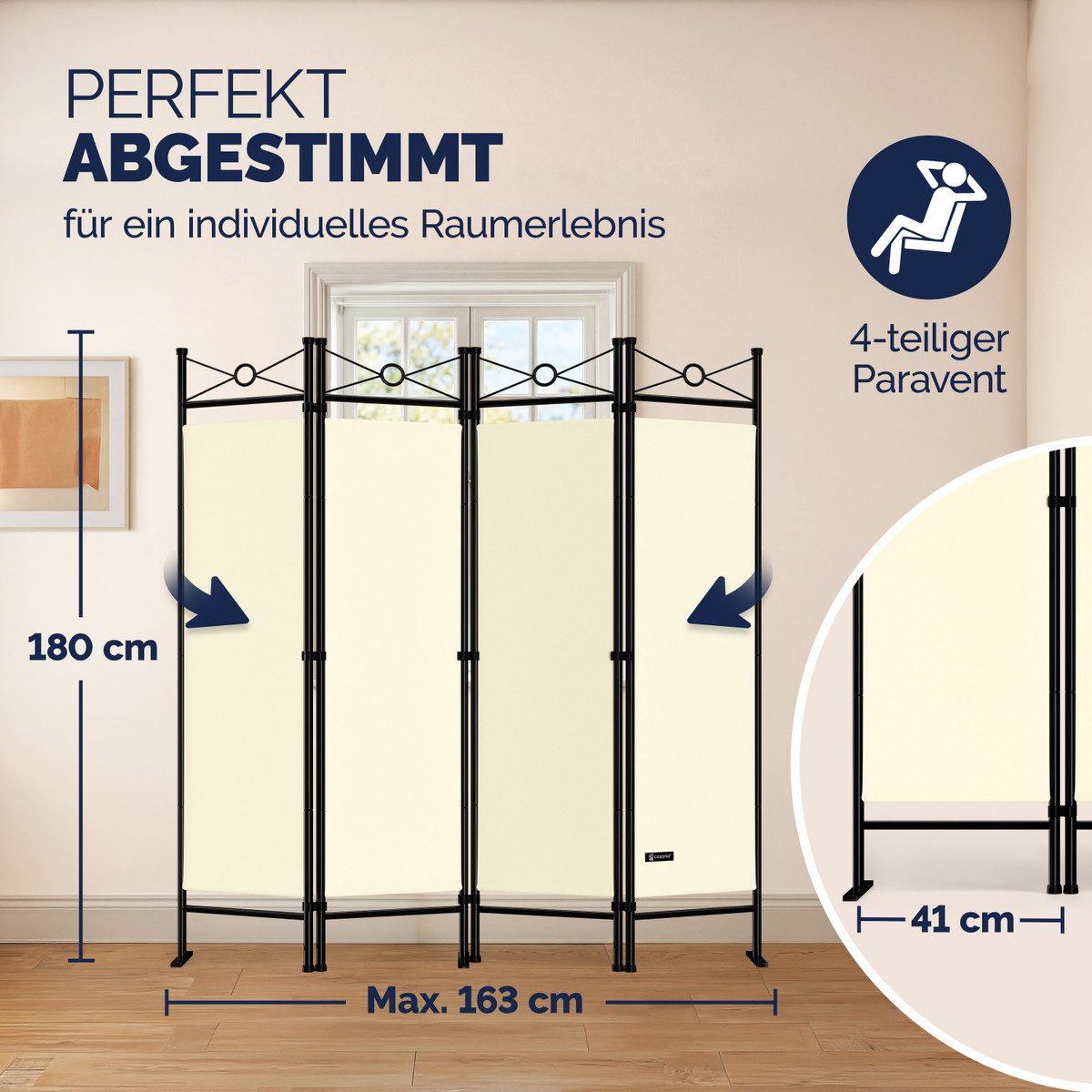 Deuba Paravent Lucca, 2er Set 180x163cm Verstellbar Faltbar Stabil 4 teilig Indoor
