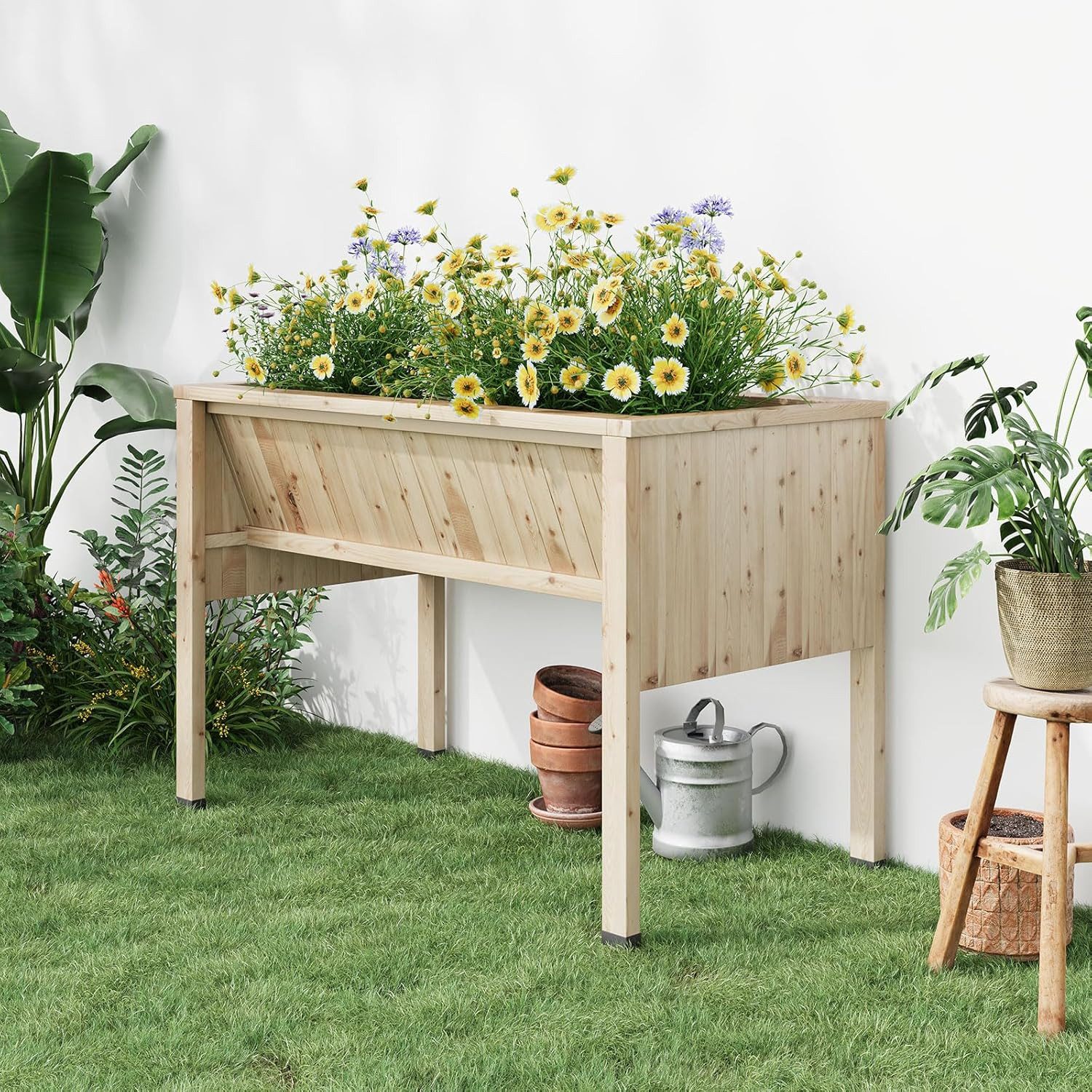 GarveeMore Hochbeet aus Zedernholz mit Beinen,Extra tiefer Pflanzkasten (35 cm) für Gemüse, Mit Haken,ideal für Garten,Terrasse&Balkon – Wetterfest und langlebig
