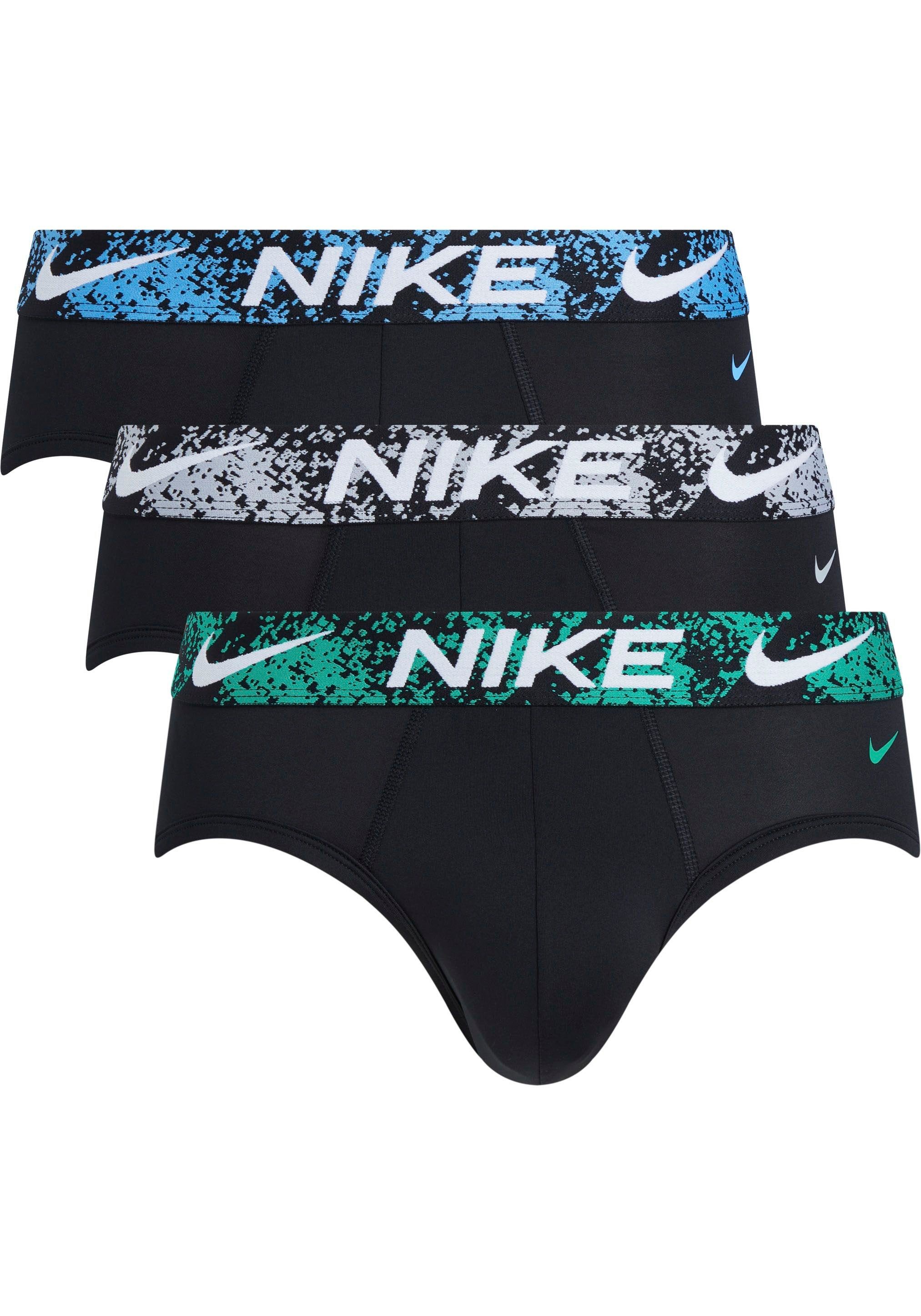 NIKE Underwear Slip HIP BRIEF 3PK (Packung, 3-St., 3er-Pack) mit NIKE Logo-Elastikbund BLK_DSTR_WB/STDM_GRN/U BLU/WLF GRY