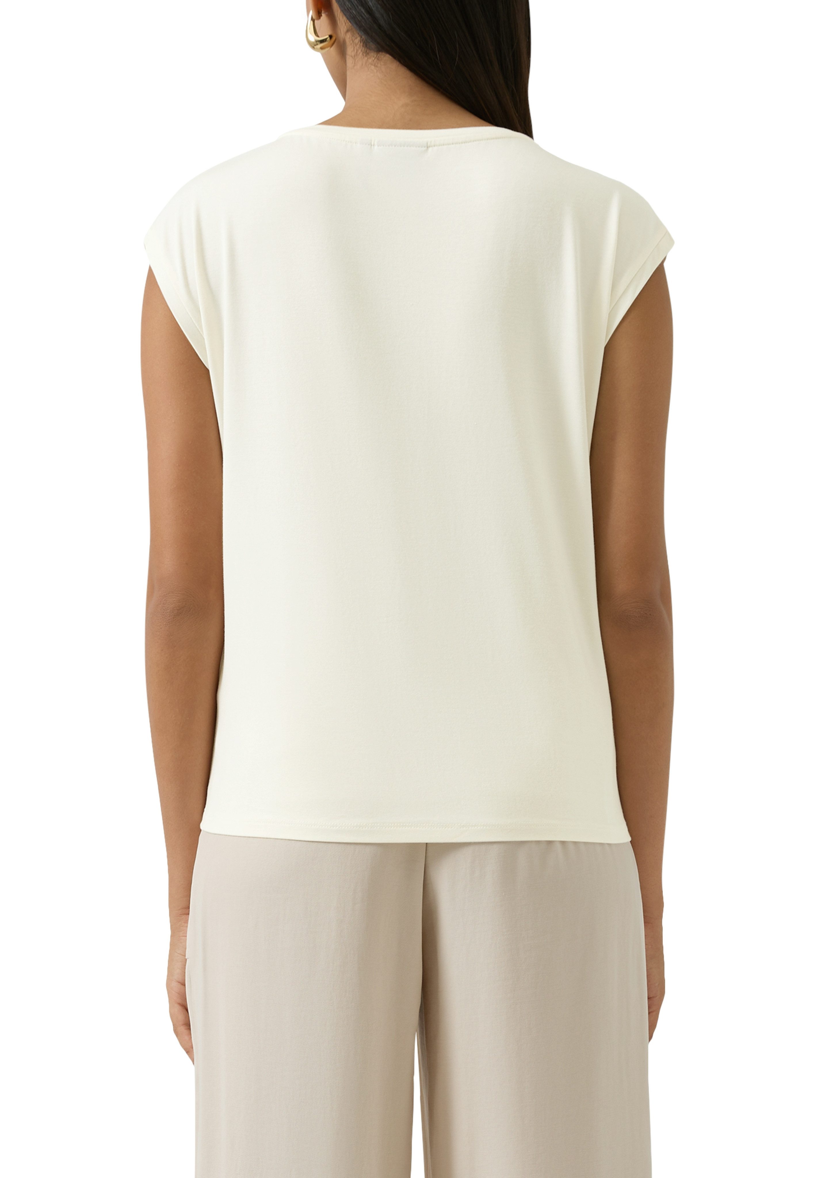 s.Oliver BLACK LABEL Paillettenshirt mit floralen Applikationen, pflegeleicht, taillierte Passform
