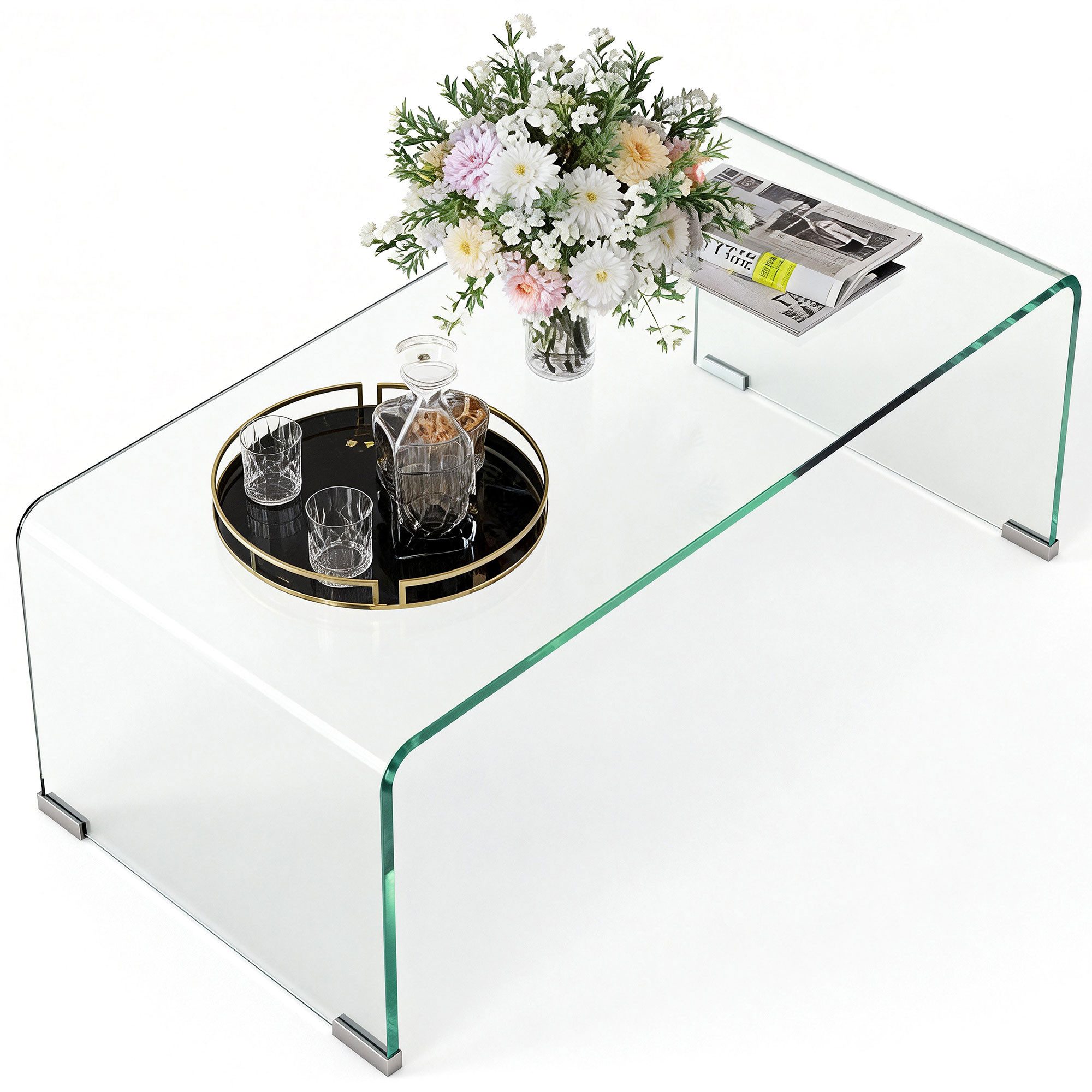 HOMCOM Couchtisch Rechteckig Moderner Glastisch Kaffeetisch (80x45x35 cm Wohnzimmertisch, 1-St., Beistelltisch), aus gehärtetem Glas, für Wohnzimmer, Schlafzimmer, Transparent