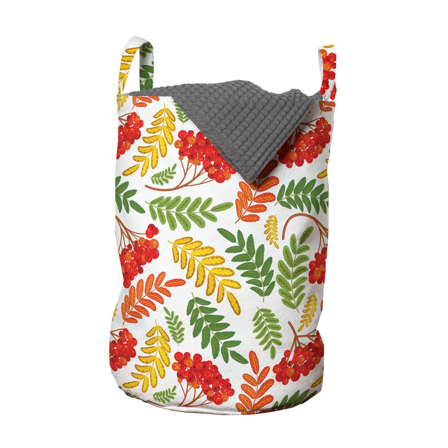 Abakuhaus Wäschesäckchen Wäschekorb mit Griffen Kordelzugverschluss für Waschsalons, Eberesche Herbstliche Flora-Muster