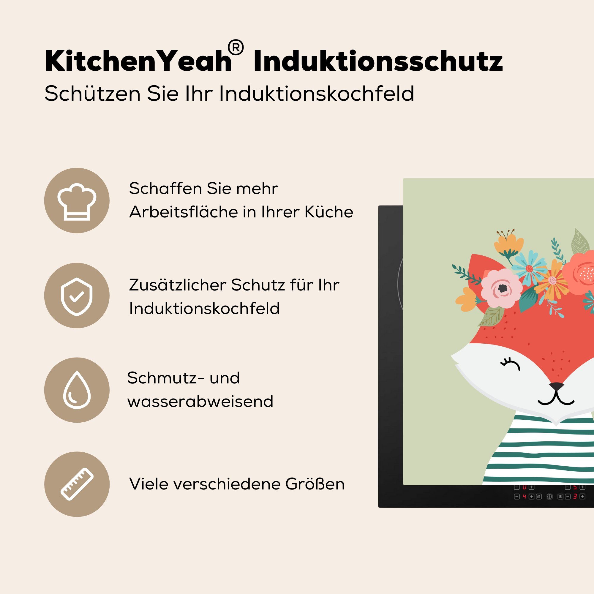 Sommer, - MuchoWow cm, tlg), Herdblende-/Abdeckplatte küche für Fuchs - Pastell (1 78x78 Vinyl, Ceranfeldabdeckung, Arbeitsplatte