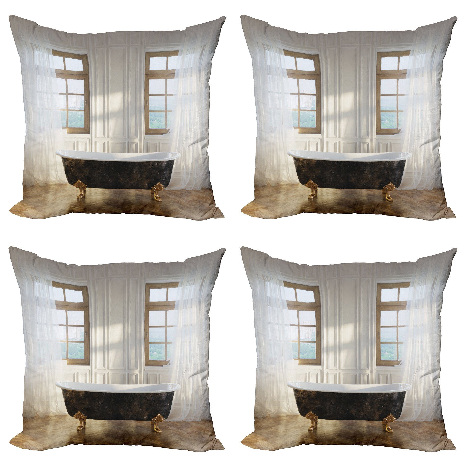 Kissenbezüge Modern Accent Doppelseitiger Digitaldruck, Abakuhaus (4 Stück), Antiquität Badewanne im modernen Zimmer