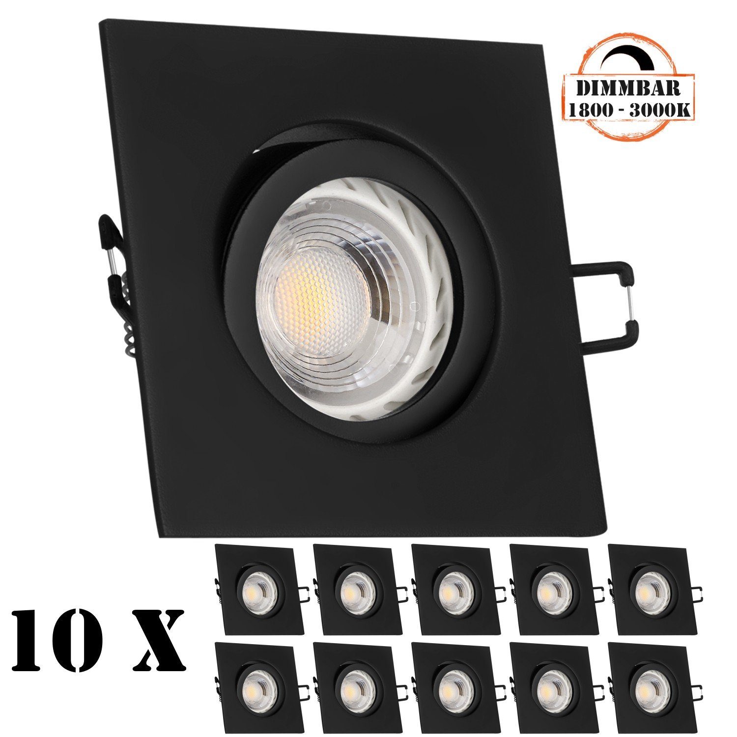 LEDANDO LED Einbaustrahler 10er LED Einbaustrahler Set GU10 in schwarz matt mit 5,5W LED von LEDA