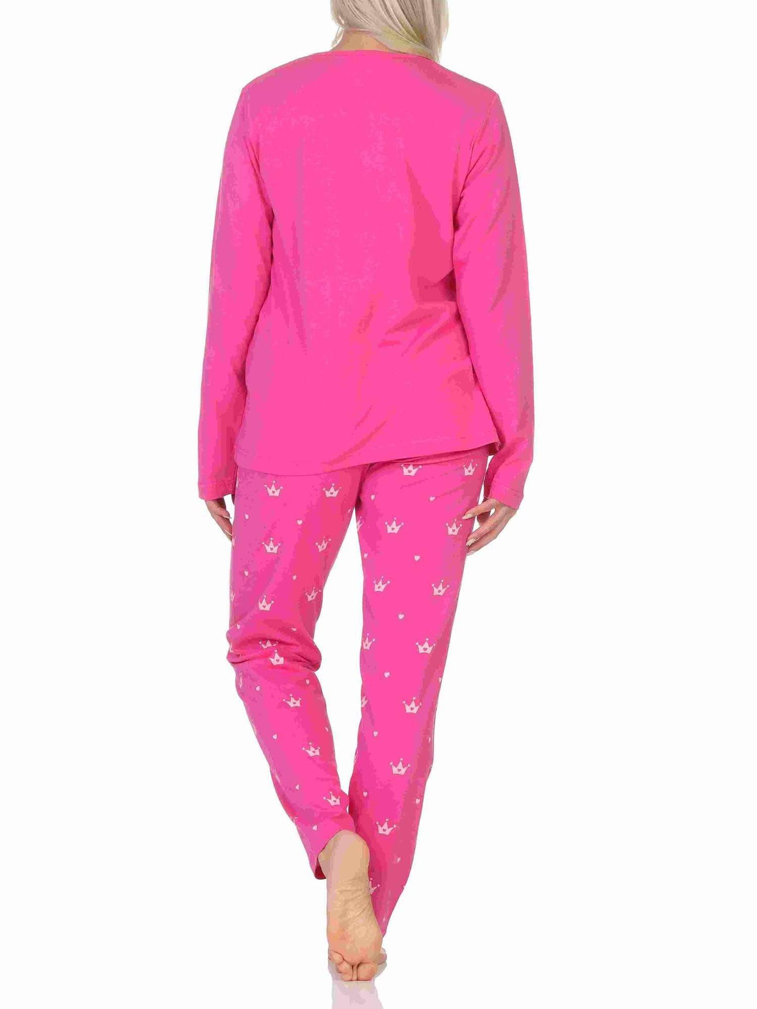 Normann Pyjama Normann Damen Schlafanzug lang Pyjama mit Krone als Motiv – Bild 4 von 5