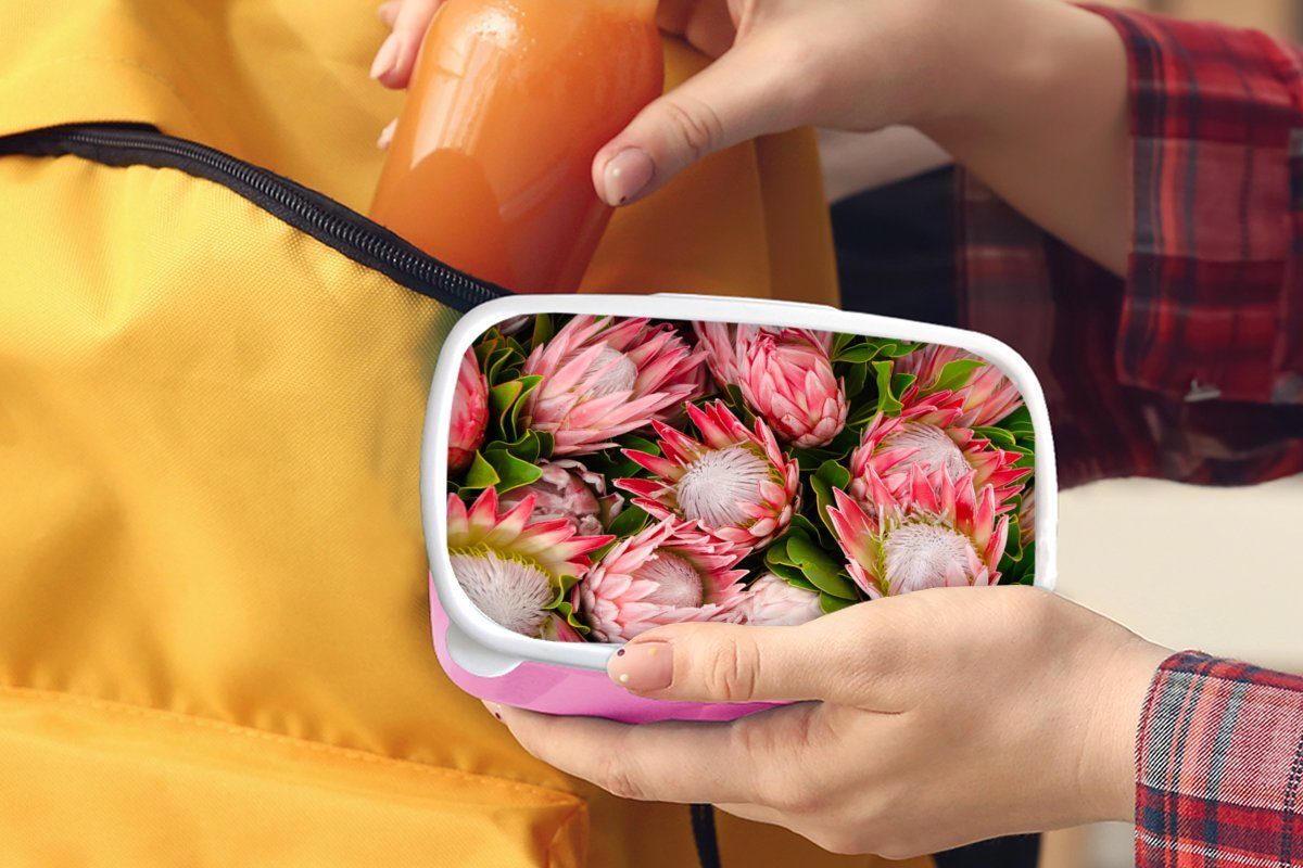 Kunststoff Protea, MuchoWow Kunststoff, Brotdose - (2-tlg), Mädchen, Lunchbox - Erwachsene, Snackbox, Brotbox Kinder, Rosa für Blumen