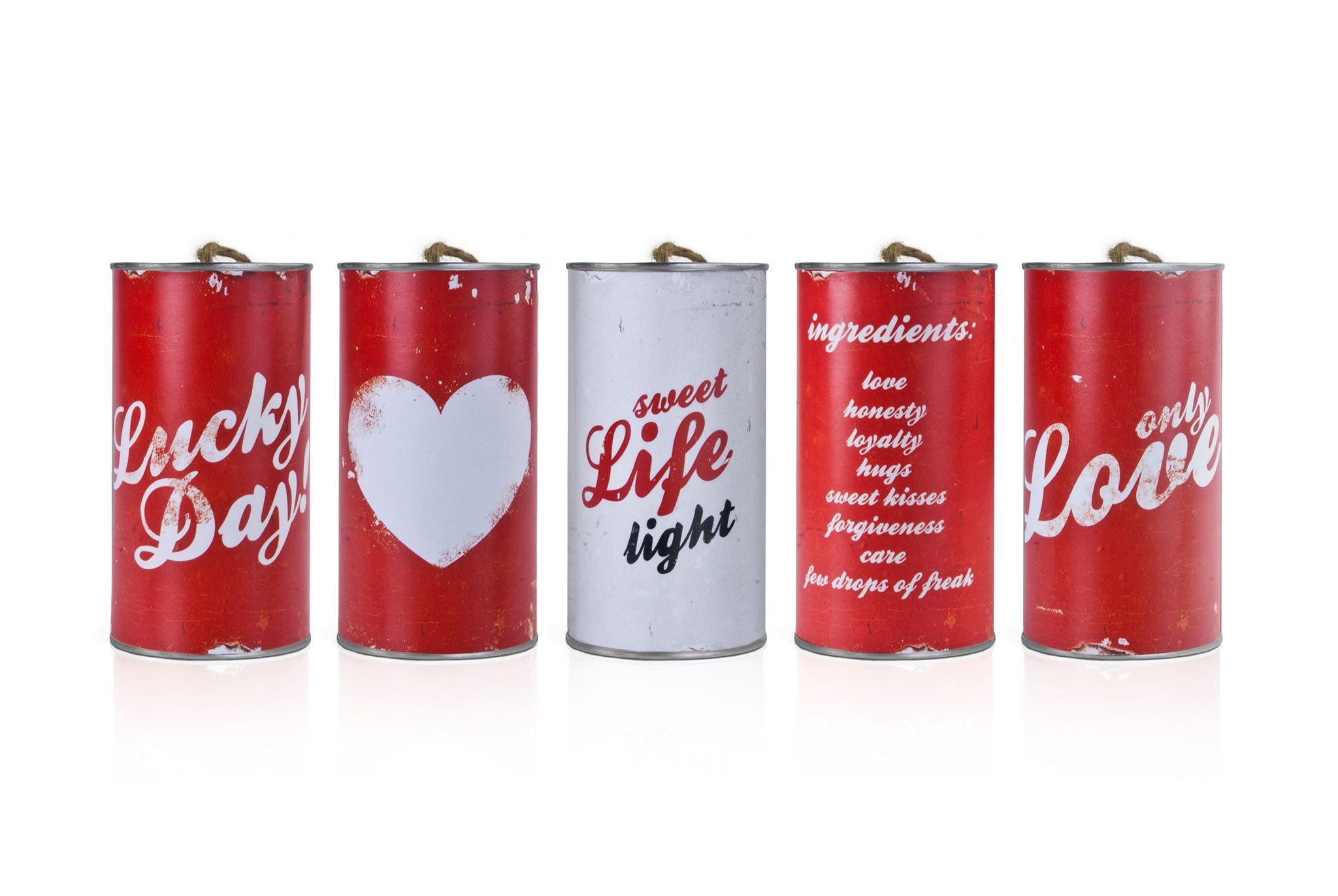 partydeco Dekohänger, Hochzeitsdosen für Auto 14x7,5cm Herz Motiv 5er Set Rot / Weiß