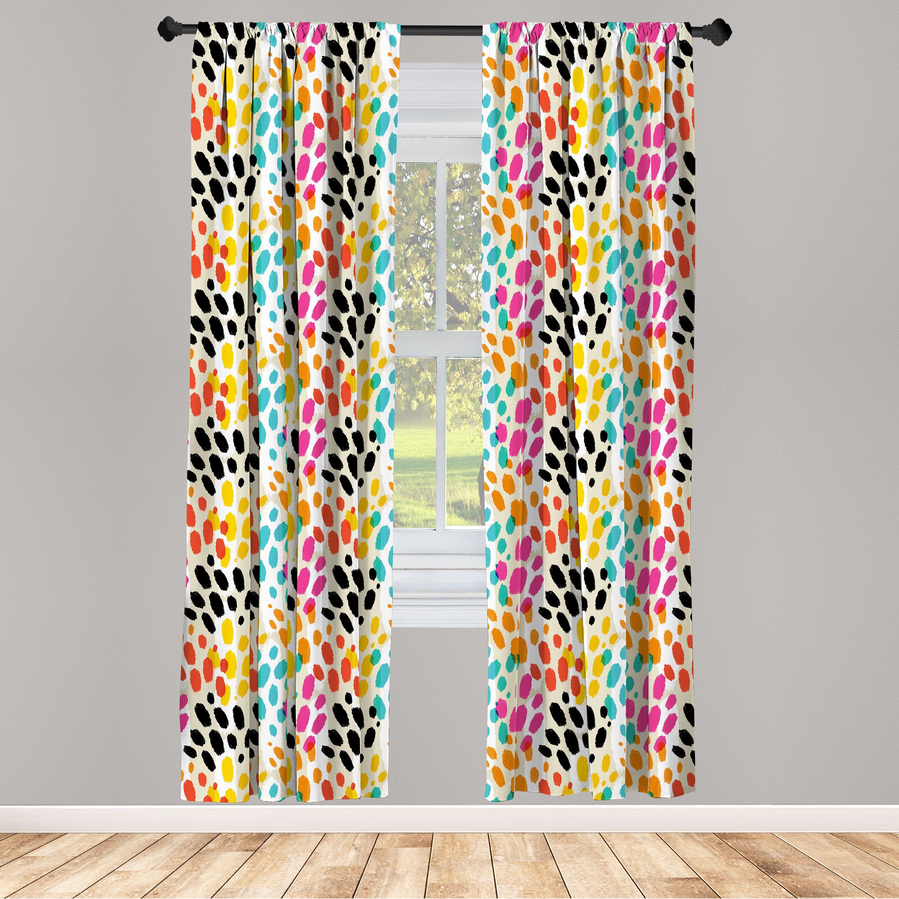 Gardine Vorhang für Wohnzimmer Schlafzimmer Dekor, Abakuhaus, Microfaser, Bunt Tierhaut Spots Stripes