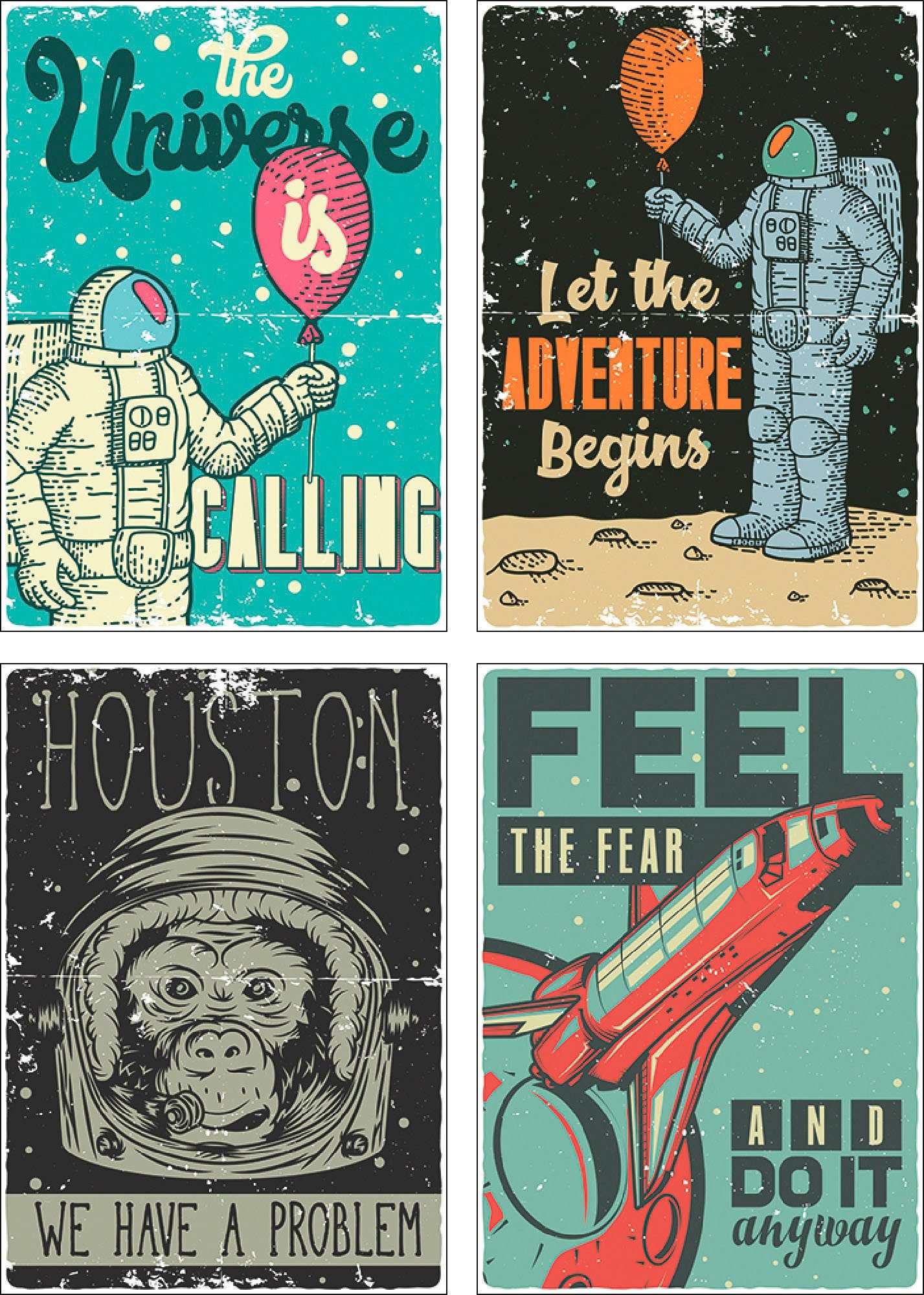 Artland Poster Das Universum ruft Space Shuttle, Sprüche & Texte (4 St), Poster, Wandbild, Bild, Wandposter