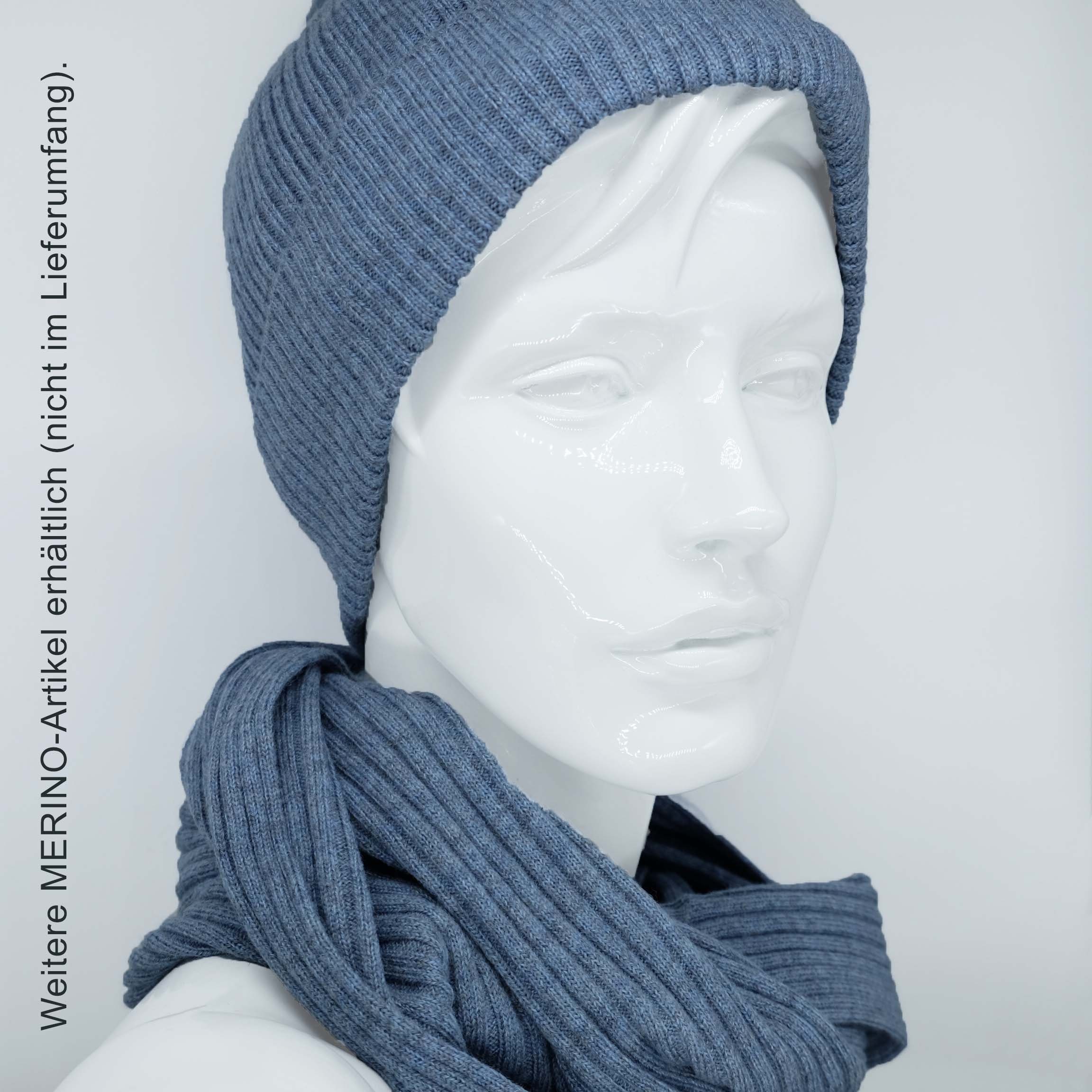 BEAZZ Strickmütze Wintermütze Wollmütze Damen Merino blaugrau WOLLE 100% und warm weich Feinstrick, meliert