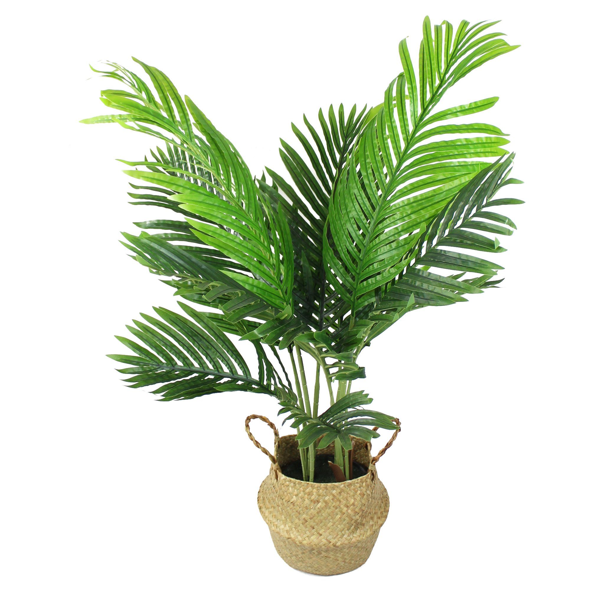 Arnusa, künstliche 90 Palme, mit wie mit 90 echt Seegraskorb Übertopf künstliche Kunstpalme cm, Palme cm stilvollen Pflanze Höhe