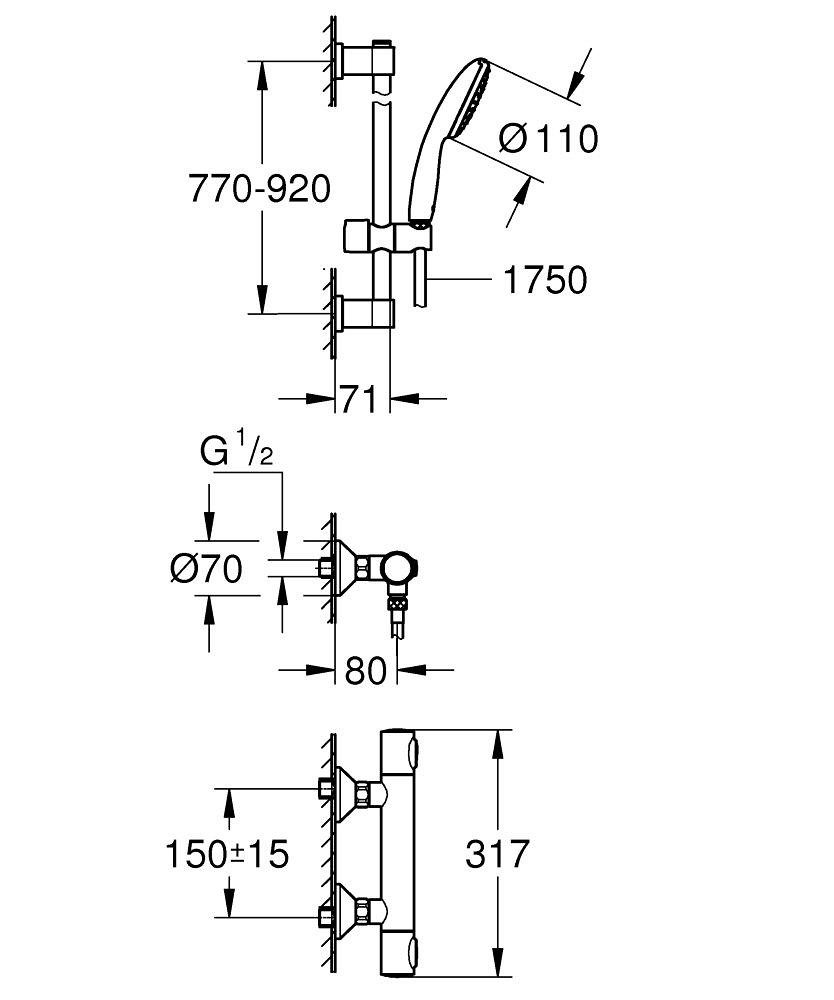 Grohe Wannenarmatur Precision Flow Thermostat Brausebatterie, Quickfix, chrom (34805001)