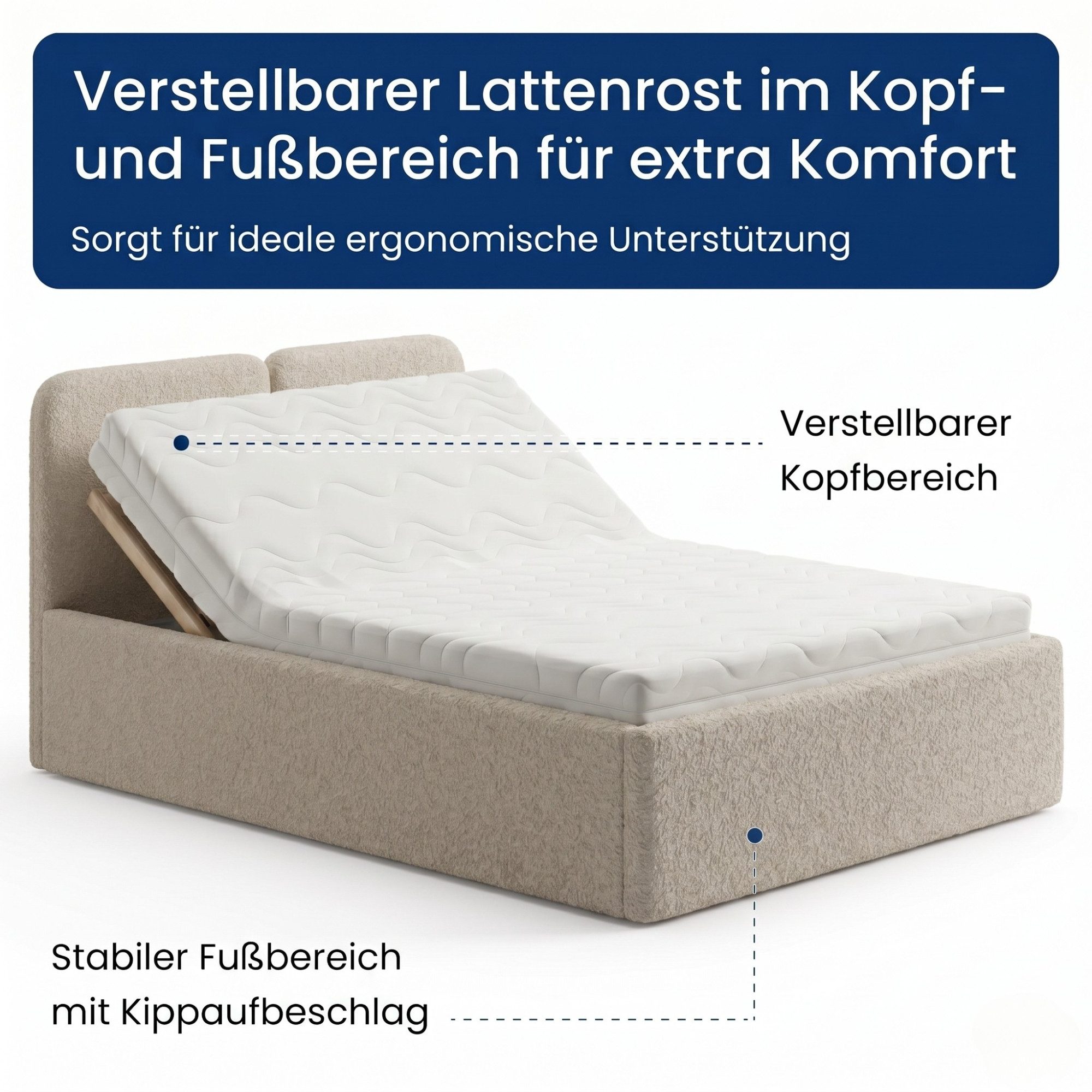 Home Collective Polsterbett Bett mit Stauraum, verstellbarem Lattenrost, viele Größen (Größen: 100x200 120x200 140x200 160x200 180x200 200x200, trendiger Bouclé – Bild 5 von 5