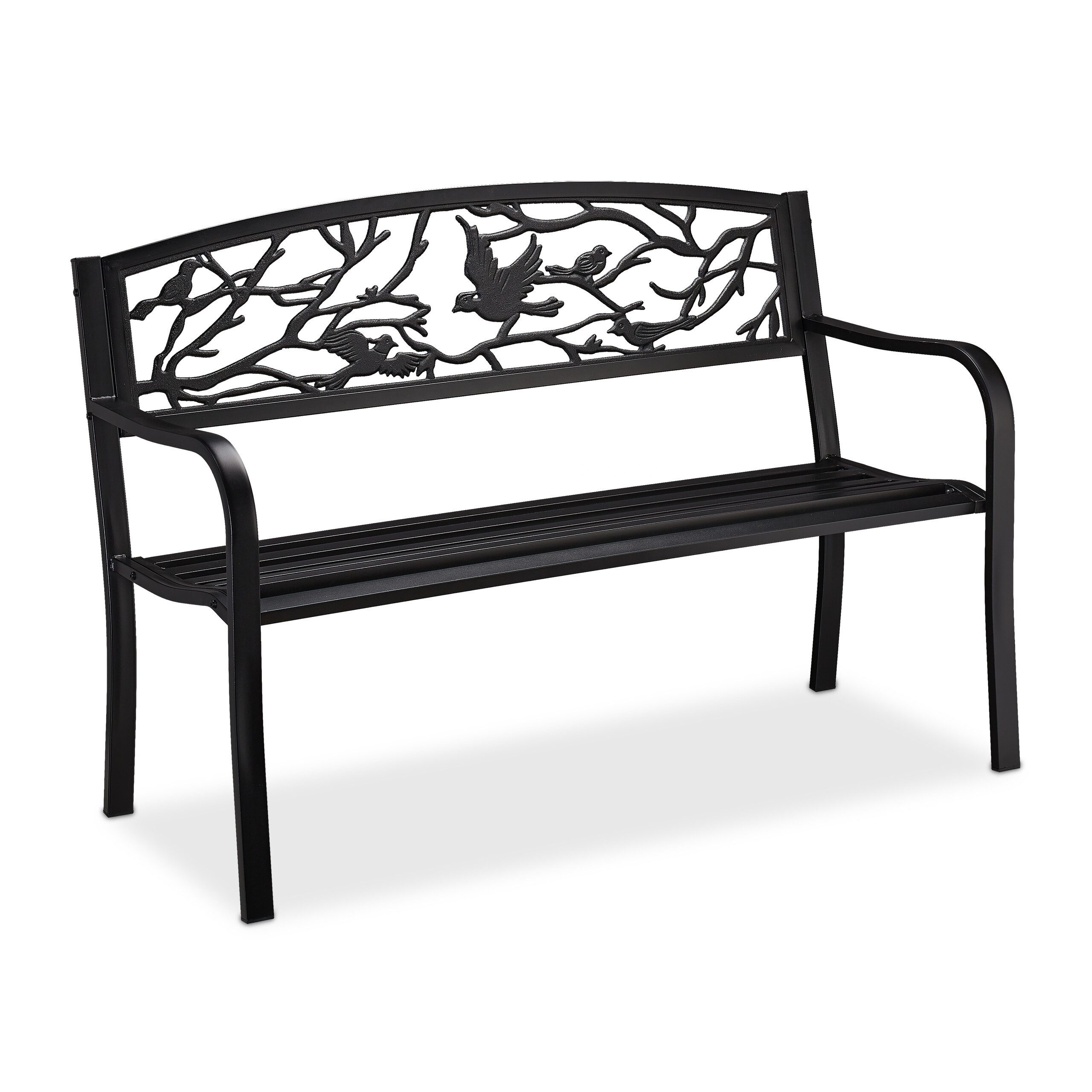 relaxdays Gartenbank Vögel Desig, Schwarz günstig online kaufen
