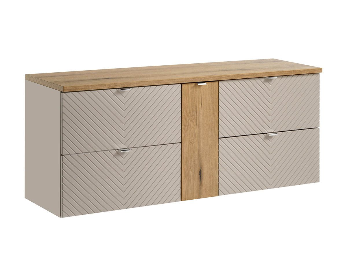 einfachgutemoebel Waschtisch-Set Bad Waschplatz QUERRO 140cm Schubladen, zum Unterbau oak, Kaschmir, (Badmöbel Set, 1-St., Waschtisch Unterschrank)