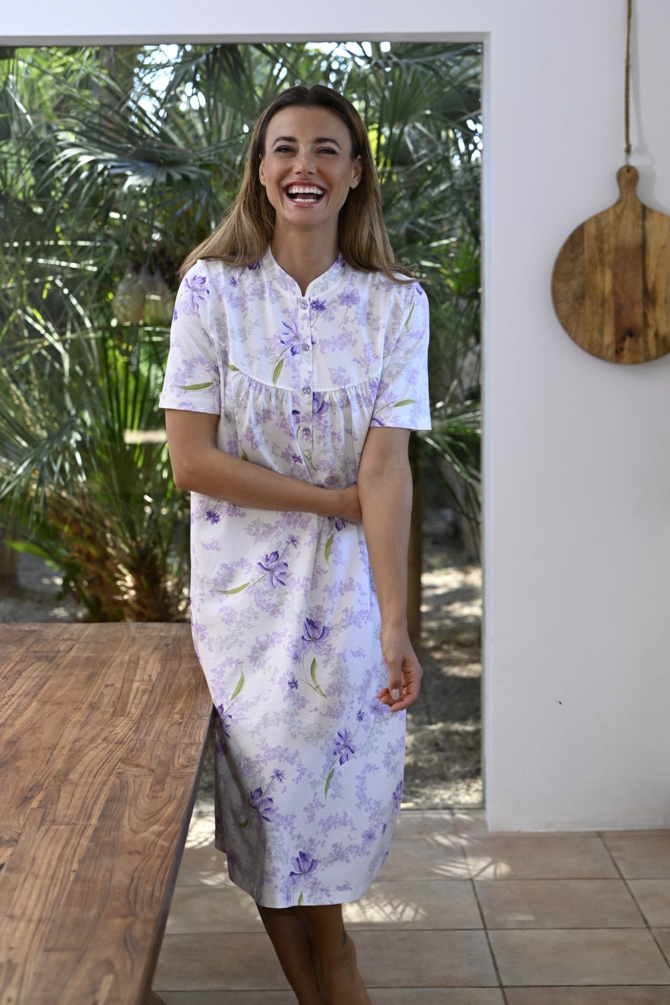 Ringella Nachthemd mit Blumenmuster, Stehkragen und Knopfleiste gekräuselte günstig online kaufen