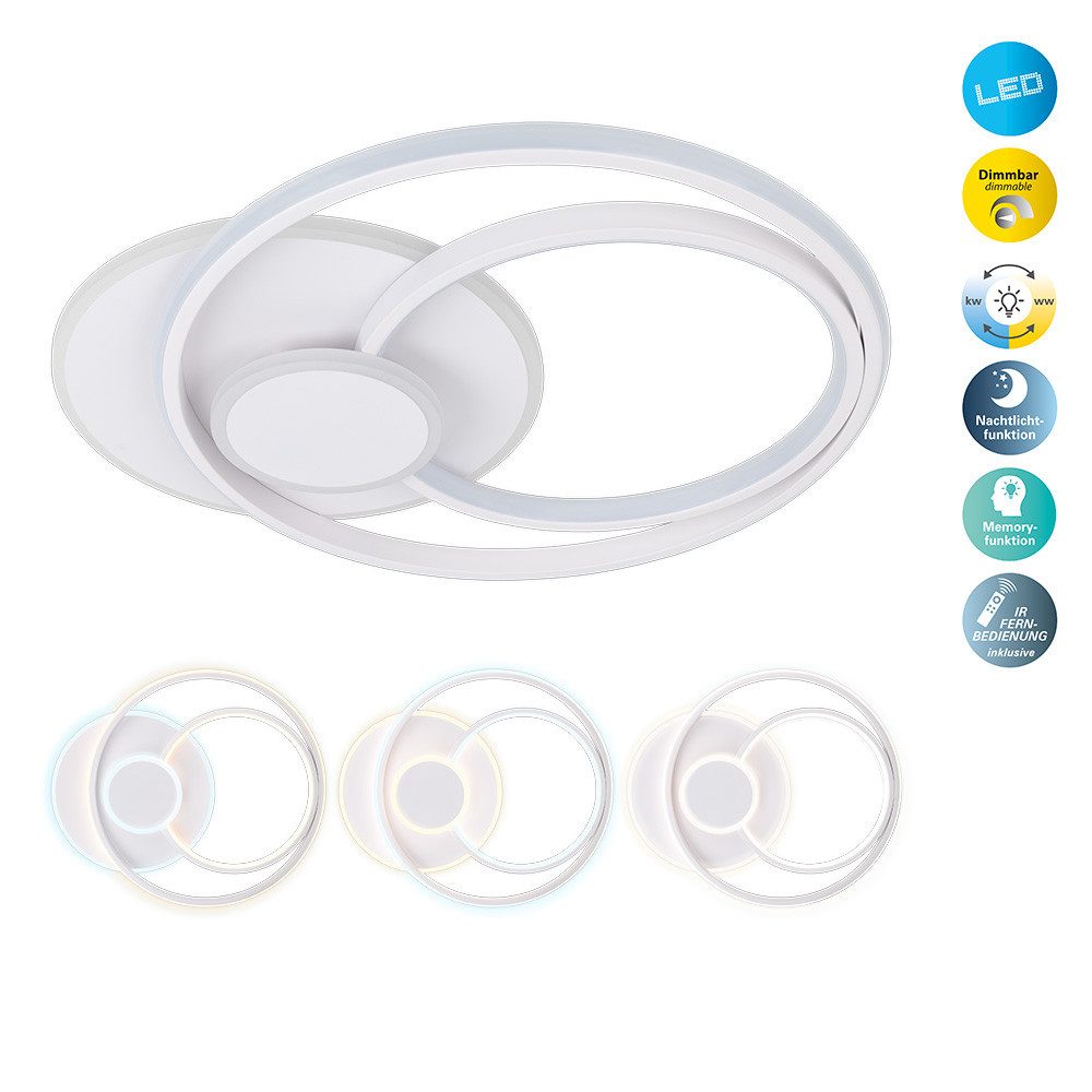 OTTO home LED Deckenleuchte Nerrina, CCT - über Fernbedienung, Memoryfunktion, Nachtlichtfunktion, dimmbar über Fernbedienung, mehrere Helligkeitsstufen, LED wechselbar, Neutralweiß, warmweiß - kaltweiß, CCT, Memory, Nachtlicht, dimmbar per IR-Fernbedienung, modern