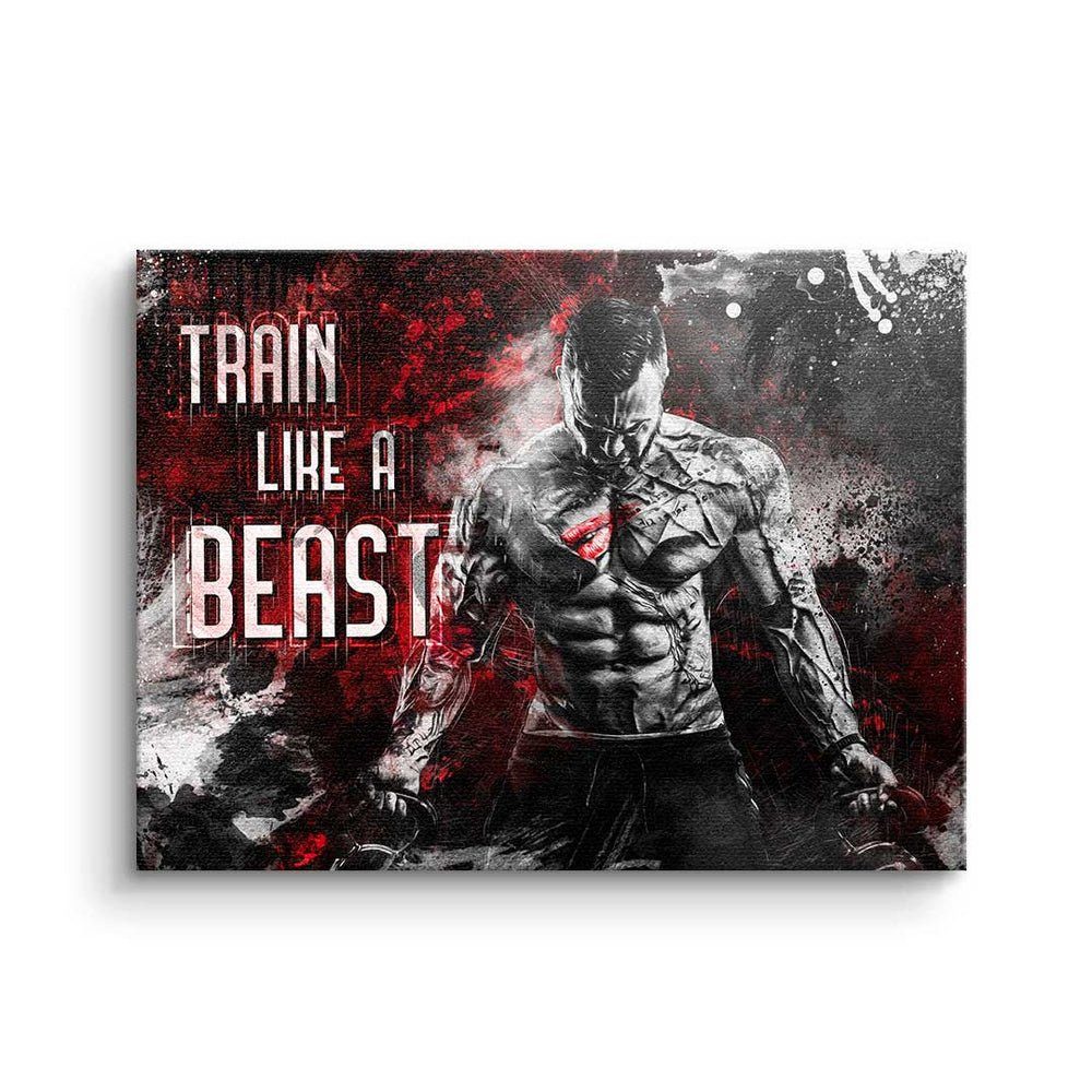 - - Motivation DOTCOMCANVAS® Train - Training Beast silberner Premium Leinwandbild, A Like - Leinwandbild Rahmen S