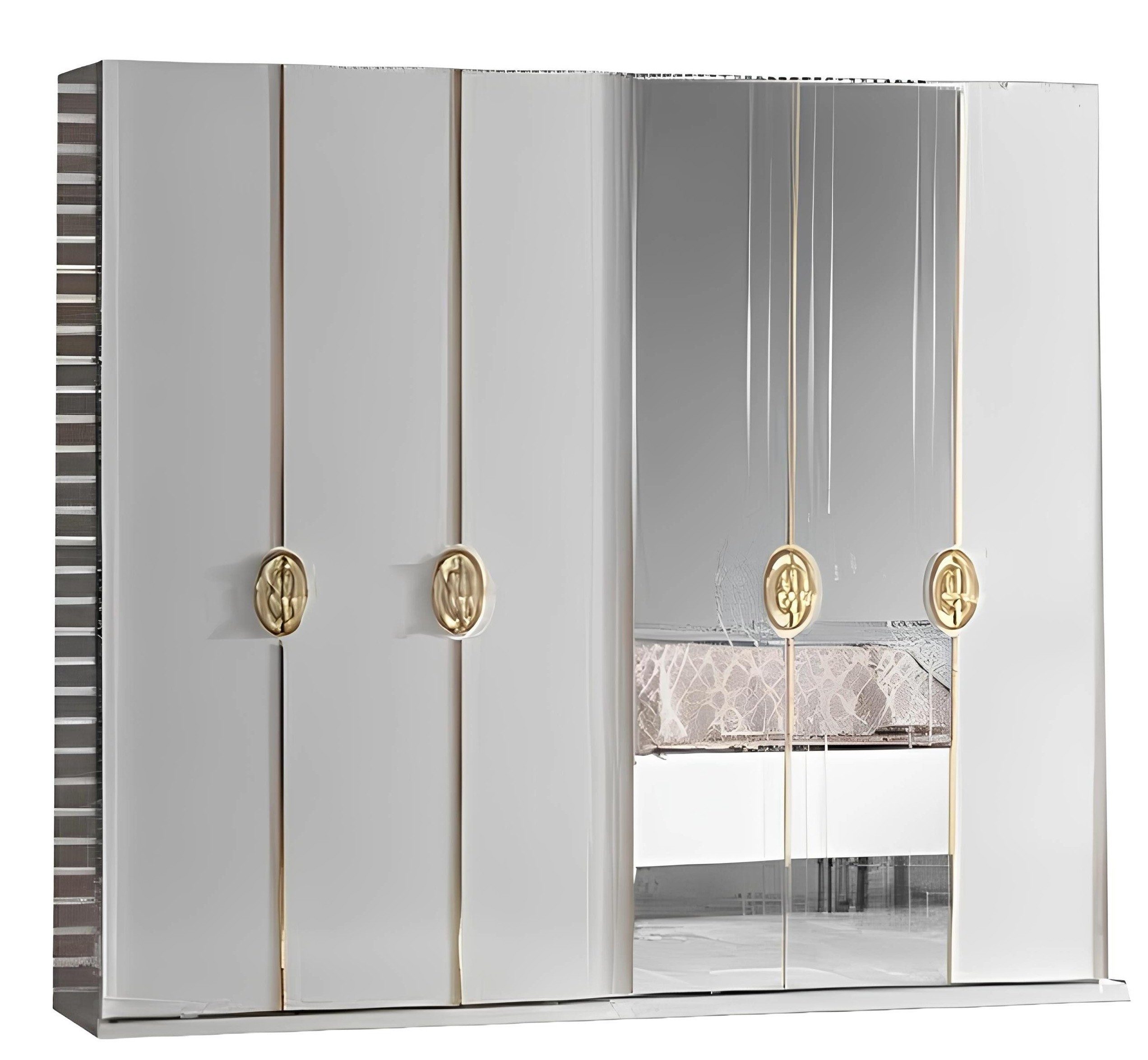 Kleiderschrank Moderne Schlafzimmermöbel Set in Weiß mit Schrank, Spiegel und