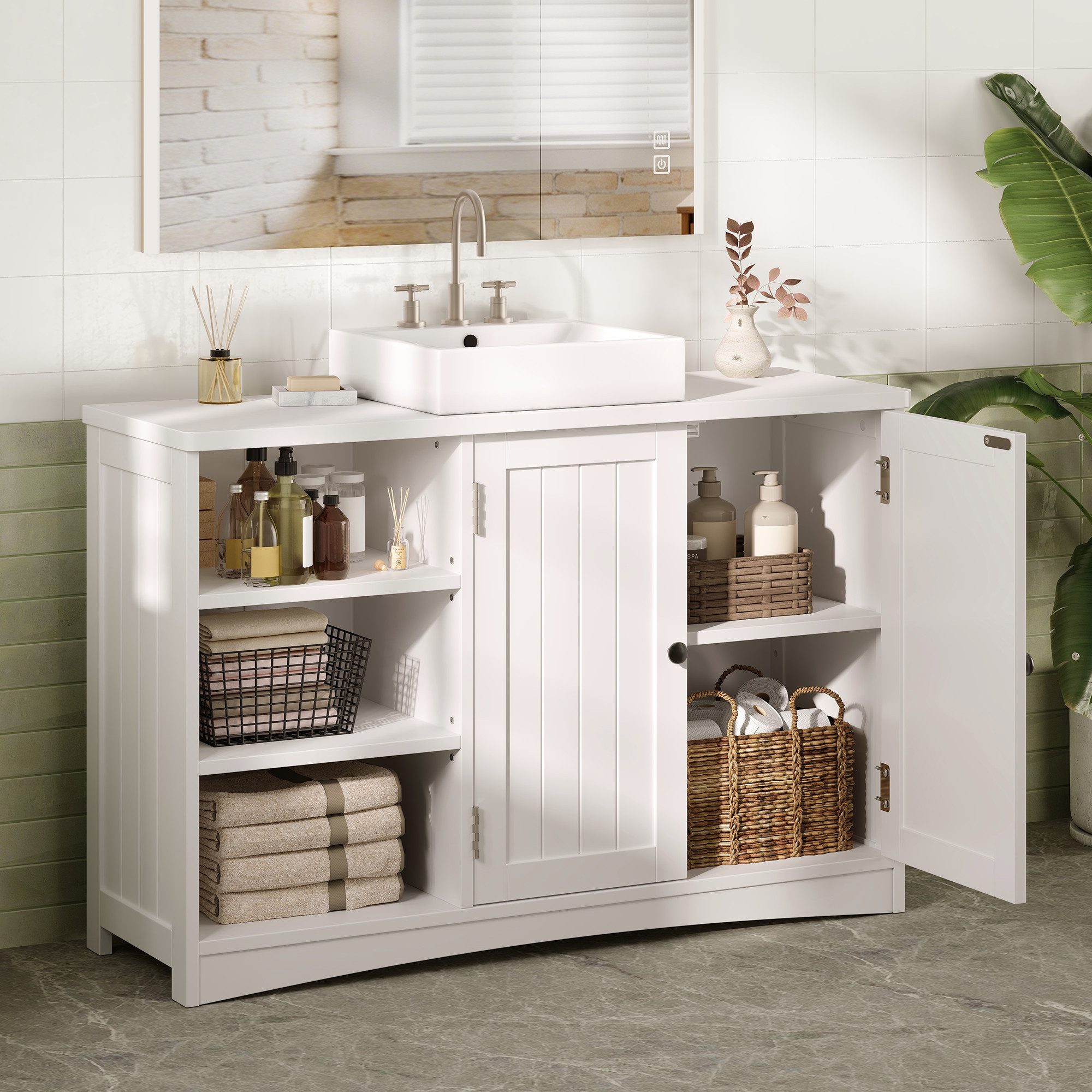 Blishom Waschbeckenunterschrank Waschbeckenunterschrank mit Siphonausschnitt, verstellbarem Boden Waschbeckenunterschrank, Unterschrank, Badmöbel, Badezimmer‑Sc – Bild 4 von 5