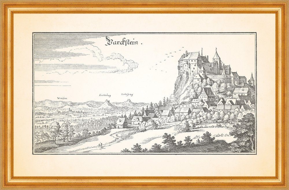Kunstdruck Parkstein Waldnaab Oberpfalz Burg Bergkirche Kupferstich Merian 0345 G