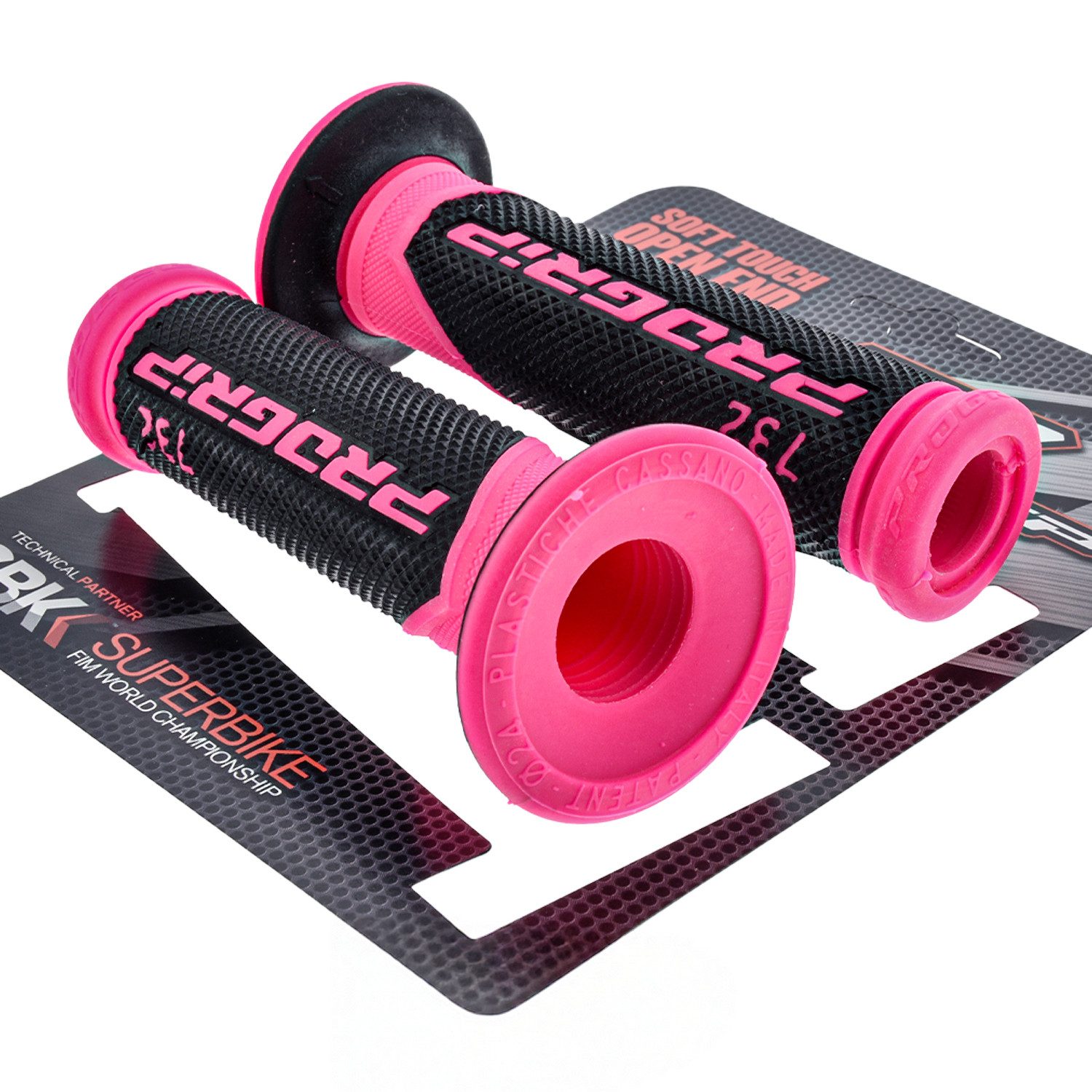 PROGRIP Fahrradlenkergriff Motorrad Gummi Lenkergriffe 732 Rosa Schwarz Gummi 22mm 25mm (Paar), für Motorrad, Roller, Scooter, Quad, Cross