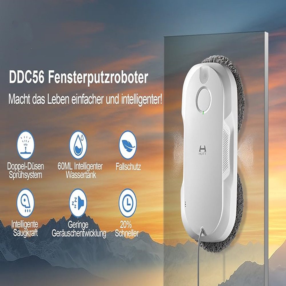 HUTT Fensterputzroboter DDC56 Elektrischer Fensterputzer Fensterputzroboter mit Sprühfunktion, Fensterputzroboter mit Sprühfunktion, Doppelter Wassertank Tank 60ml