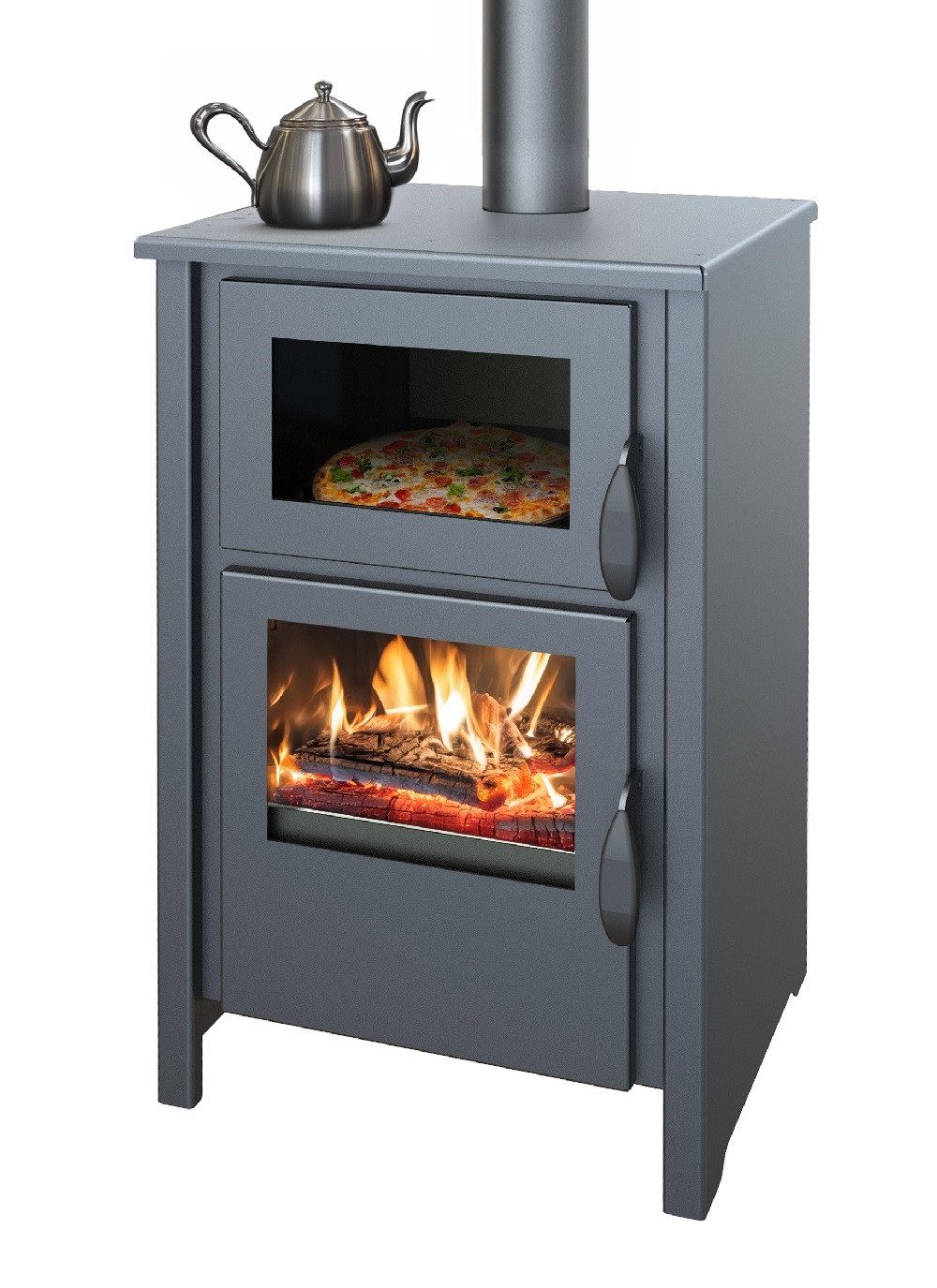TRGO Kaminofen LUNA C mit Backfach - grau, 9,70 kW