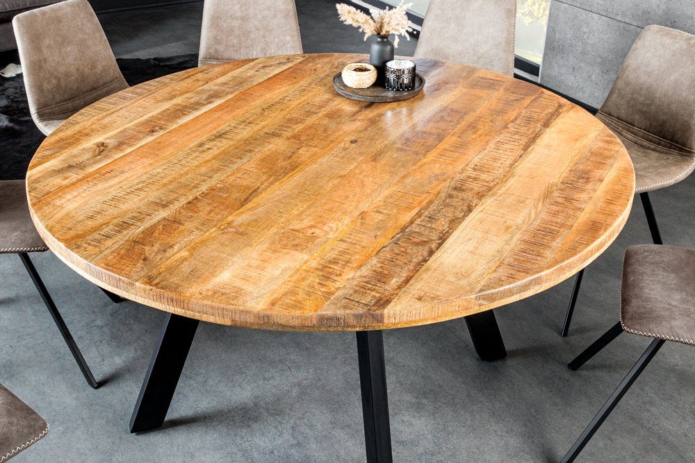 riess-ambiente Esstisch IRON CRAFT 140cm natur/schwarz - Mango-Massivholz, Eisen-Beine, rund (Einzelartikel, 1-St), Industrial Design & bis zu 6 Personen – ideal für Dein Loft-Esszimmer