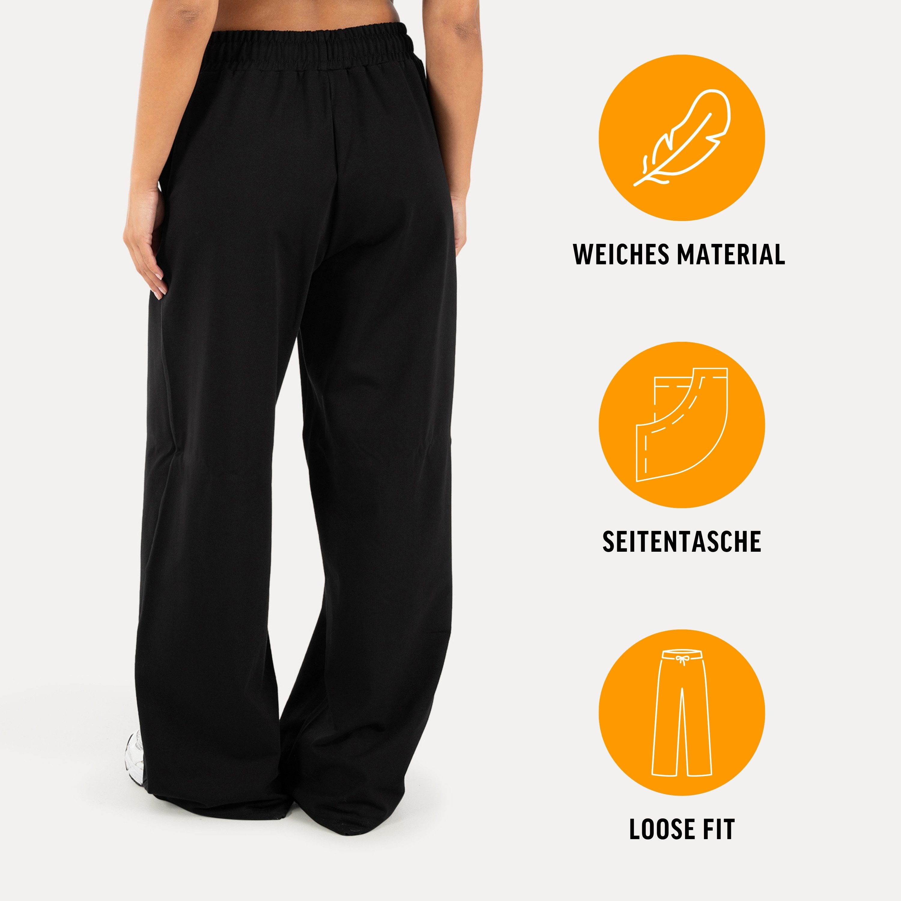 Smilodox Jogginghose Veyt Damen, Sweatpants aus Baumwolle, Sporthose Loose Fit Wide Leg, Verstellbarer Tunnelzug, Langer Schnitt, für Sport & Alltag