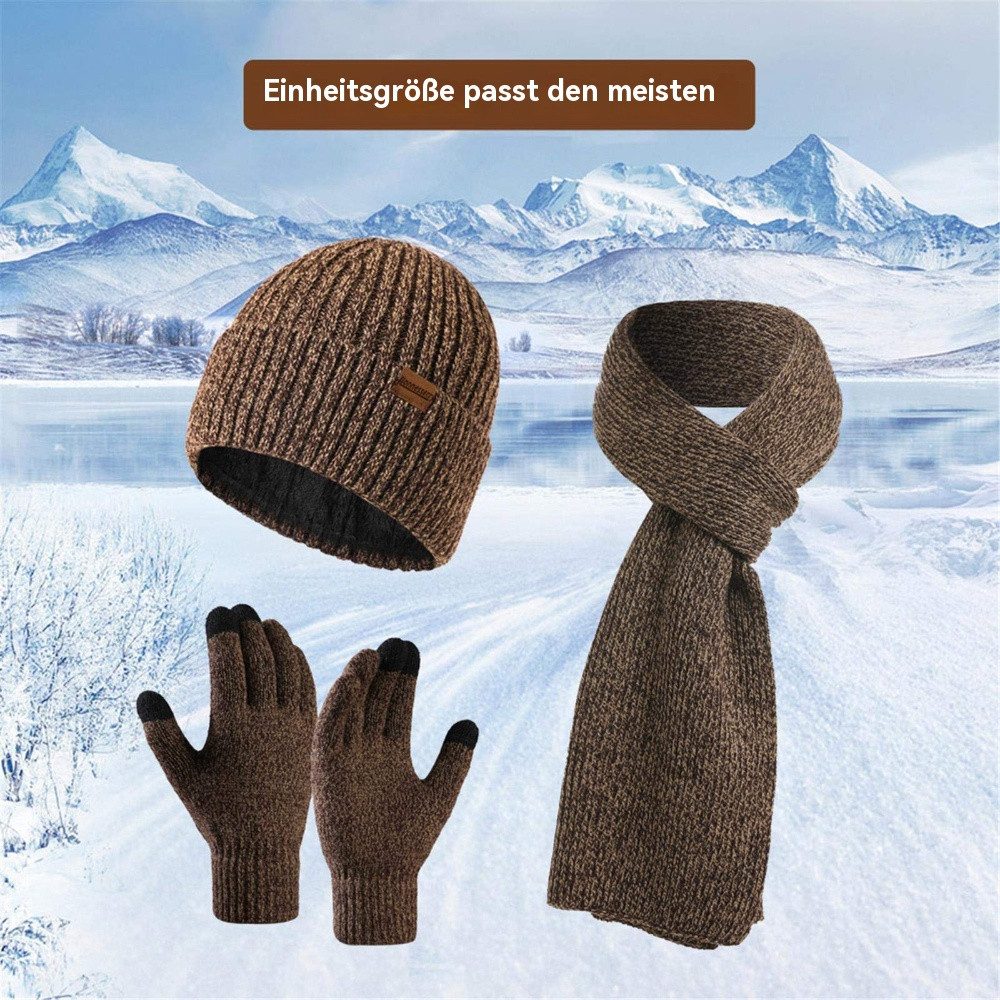 Blusmart Strickmütze Mütze, Schal und Touchscreen-Handschuhe Set (Wintermütze, Thermohandschuhe, Schal, Strickmütze 3-teilig) Winter-Accessoires für Männer und Frauen