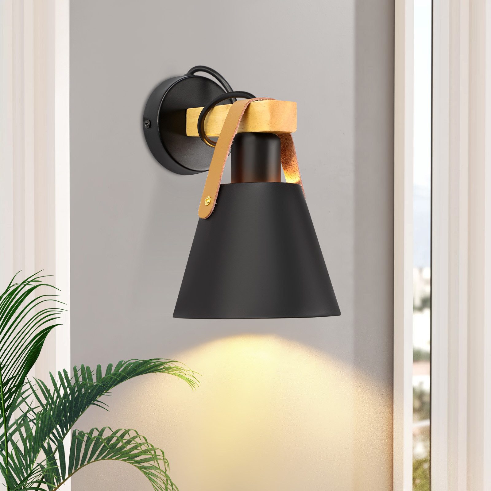 Nettlife Wandleuchte Wandleuchte E27 Schwarz braunen Leberband, LED wechsel günstig online kaufen