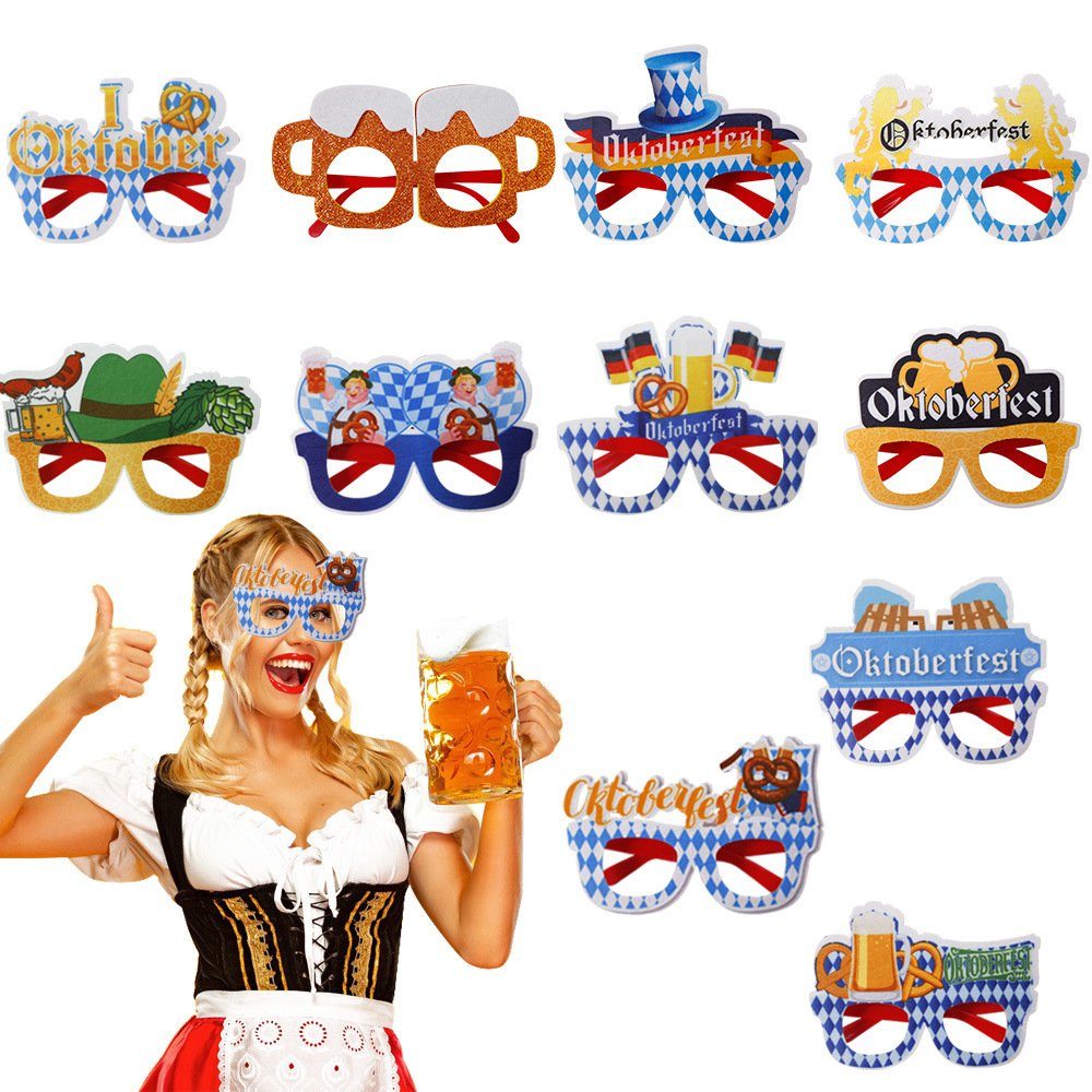Rouemi Brillengestell 11 Stück Oktoberfest dekorierte Gläser, Fotorequisiten, Partyzubehör