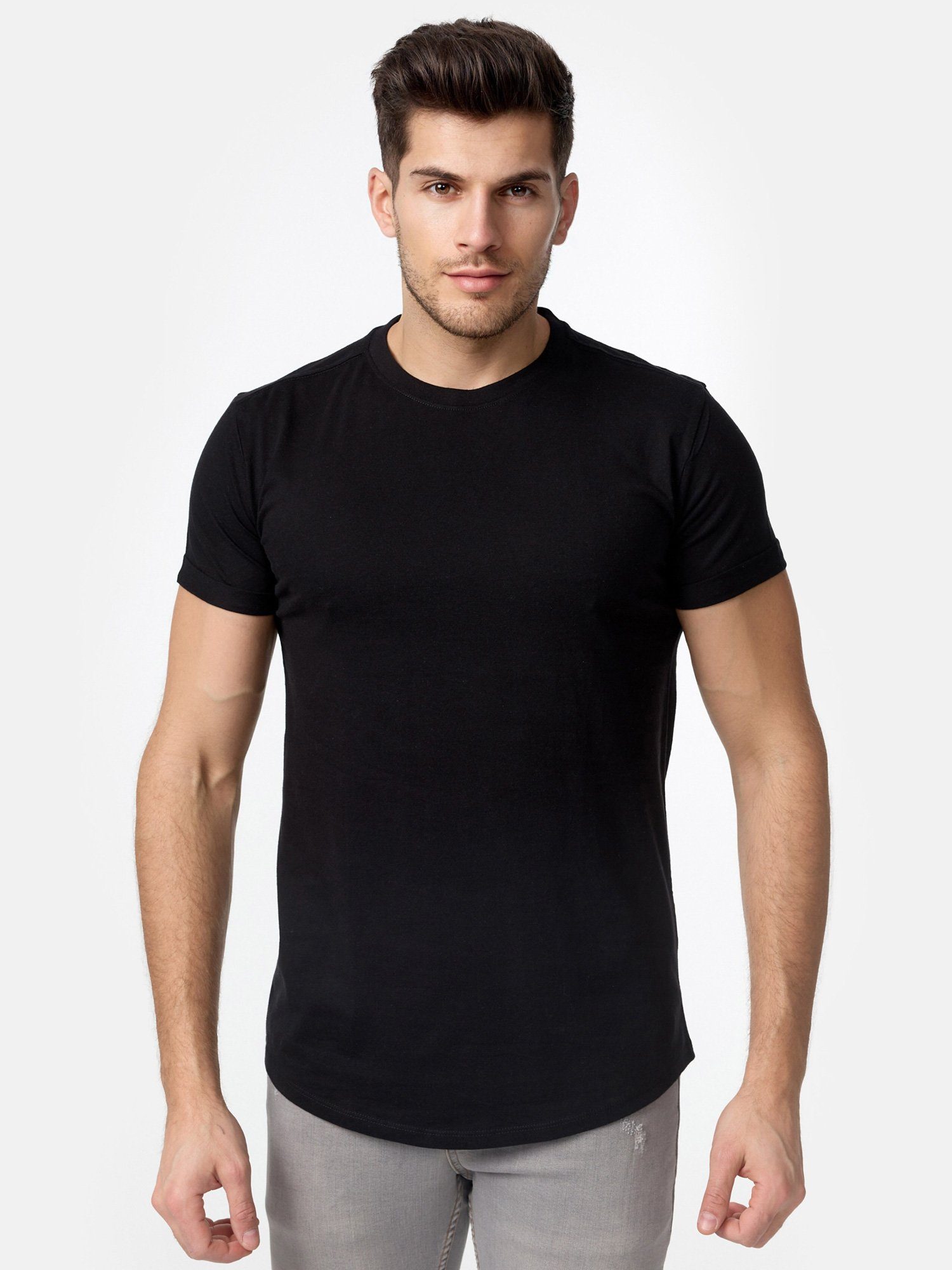 Tazzio T-Shirt E105 Herren Basic Rundhalsshirt schwarz
