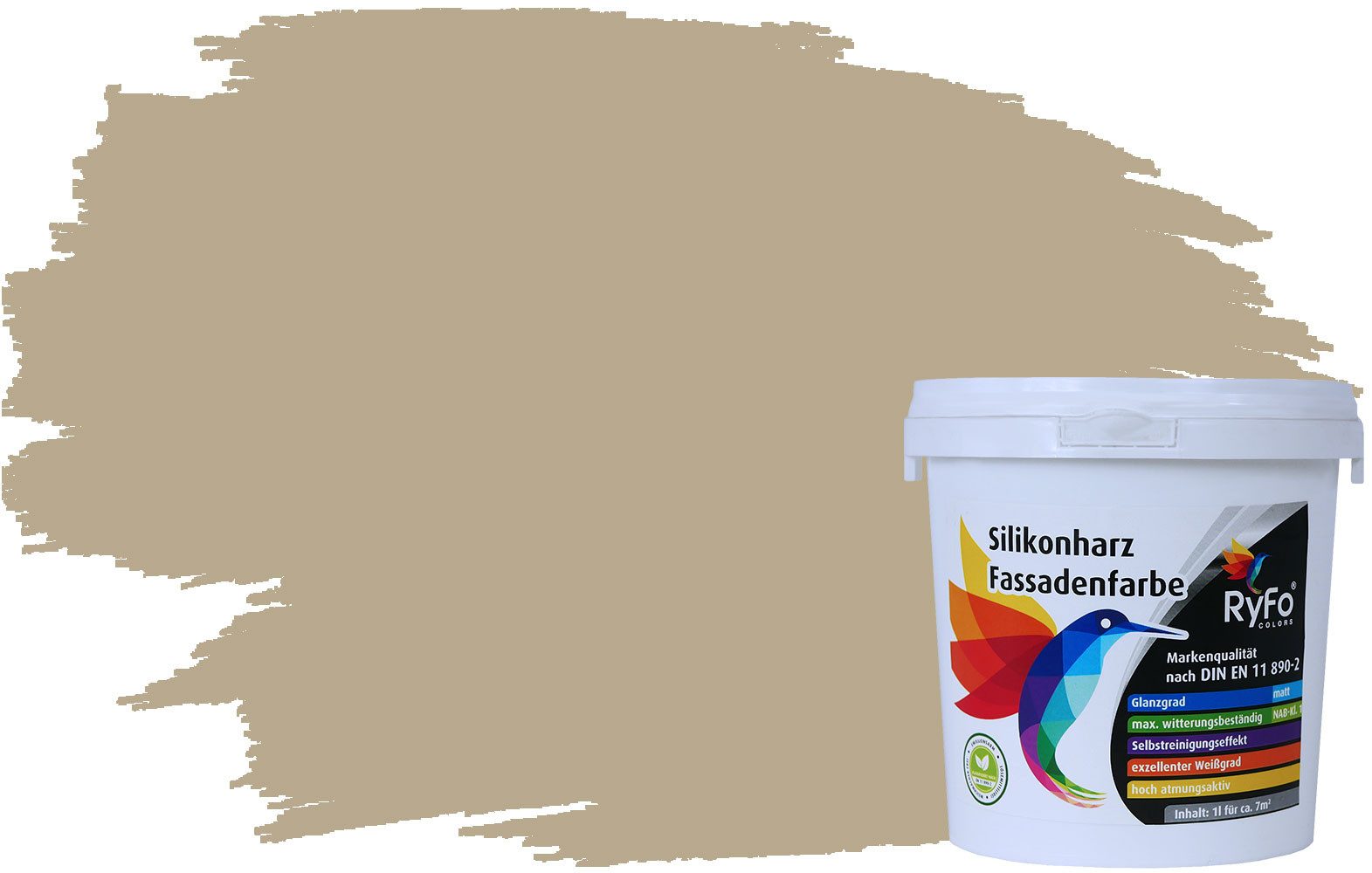 RyFo Colors Fassadenfarbe Silikonharz Fassadenfarbe Kokosbraun 1l, 1 L ca. 6 m², Wasserabweisend, diffusionsfähig, schützt vor Schmutz, Algen, Pilzen