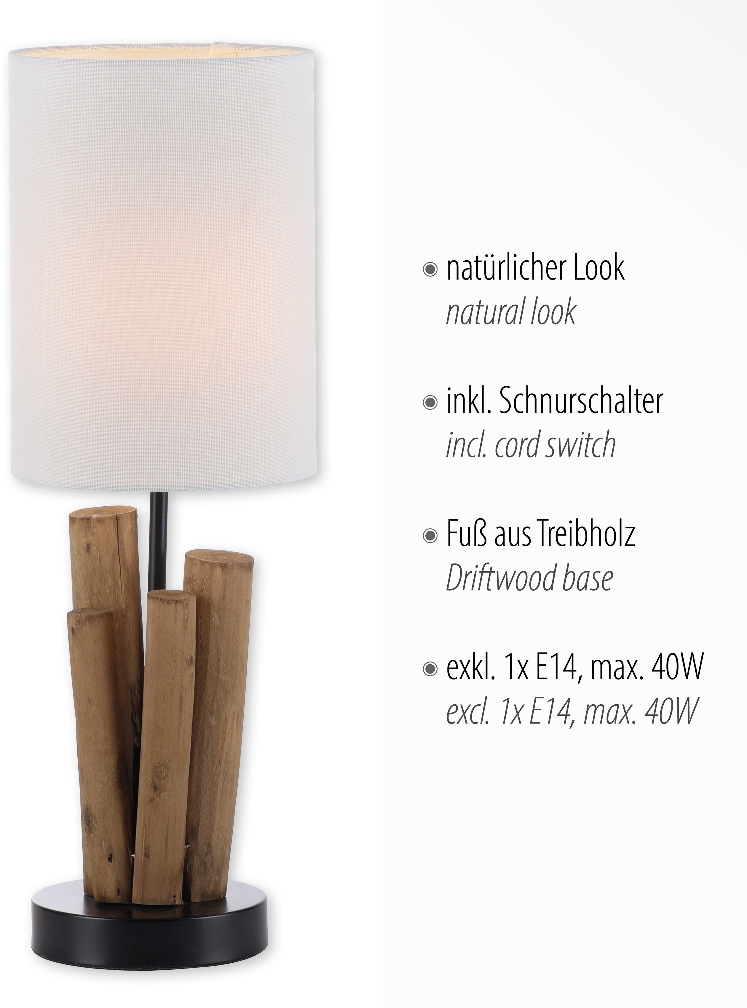 Style, Home Holz Schnurschalter, Horgau, Optik, Vintage Tischlampe Leuchtmittel Tischleuchte - wechselbar, affaire