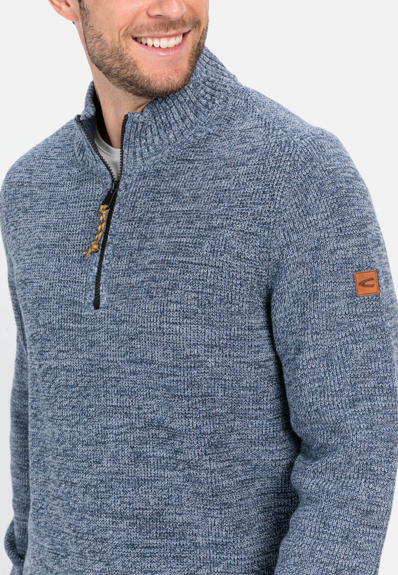 camel active Strickpullover aus Baumwollmix Langarm Troyer Markenlogo