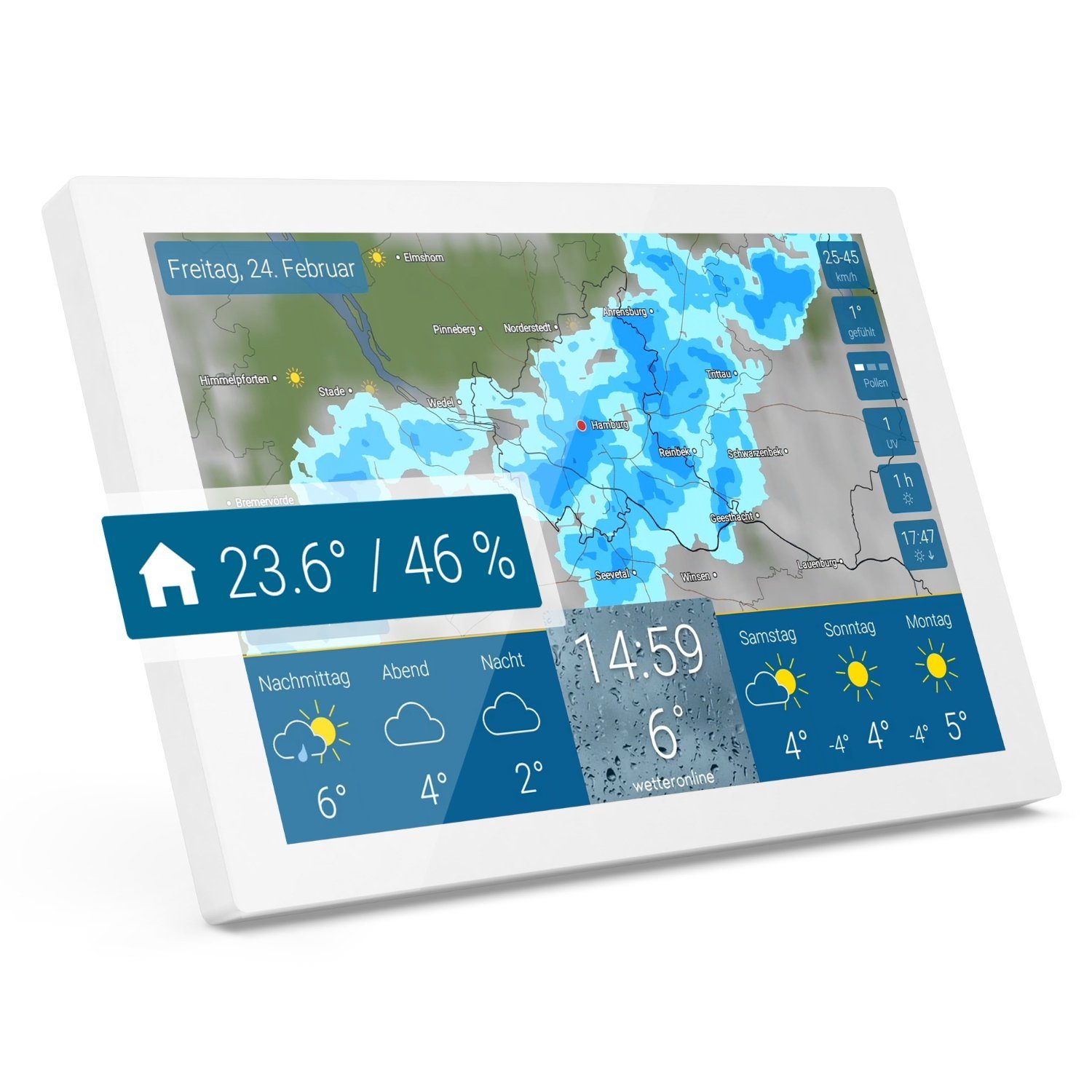 mit mit Raumklima-Sensor von WetterDisplay – (inkl. 3 home WetterOnline Netzteil, und USB-Kabel – und Schnellstart-Anleitung, WetterRadar Innen-Sensor Premium-Wetterdaten Wetterstation wetteronline WetterOnline) neuem