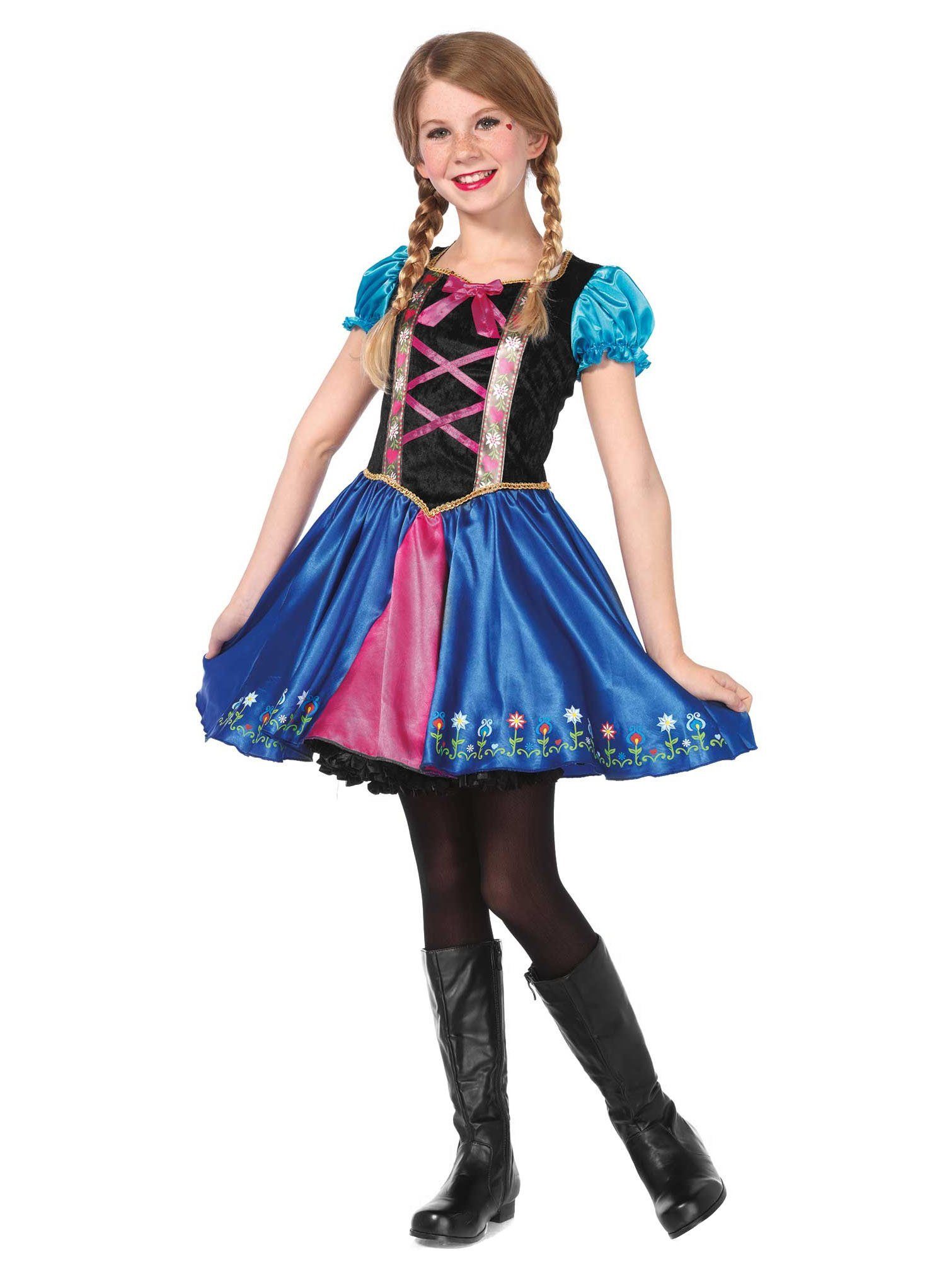 Leg Avenue Prinzessin-Kostüm Frozen Anna Kinderkostüm für Mädchen, Märchenhaftes Kleid im verspielten Dirndl-Look
