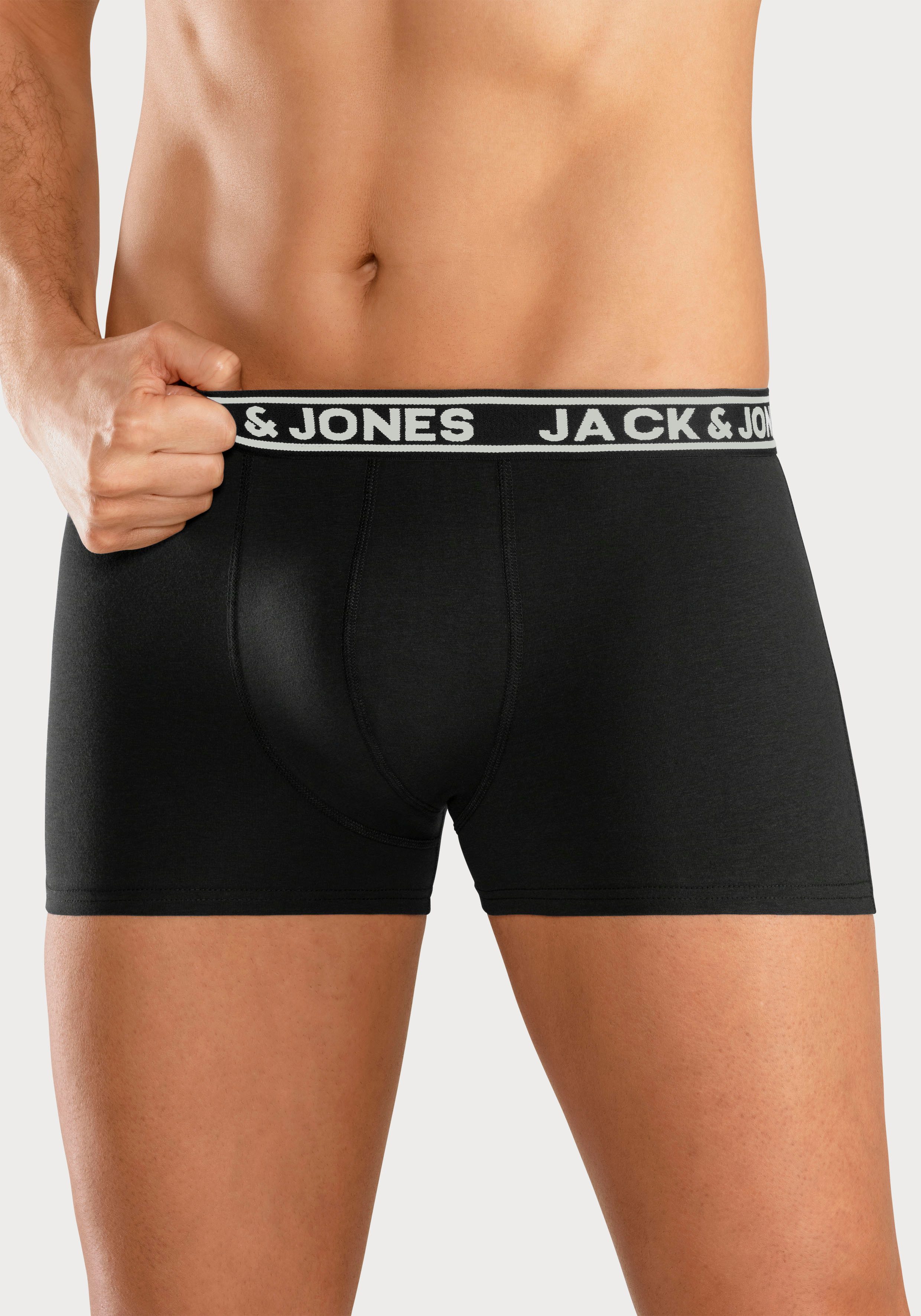 Jack & Jones Trunk JACCRISP im 6er Pack mit Logobund und Stretchkomfort (Packung, 6-St) unifarben mit Farbeinsatz, modisch, eng anliegend, Baumwollmischung