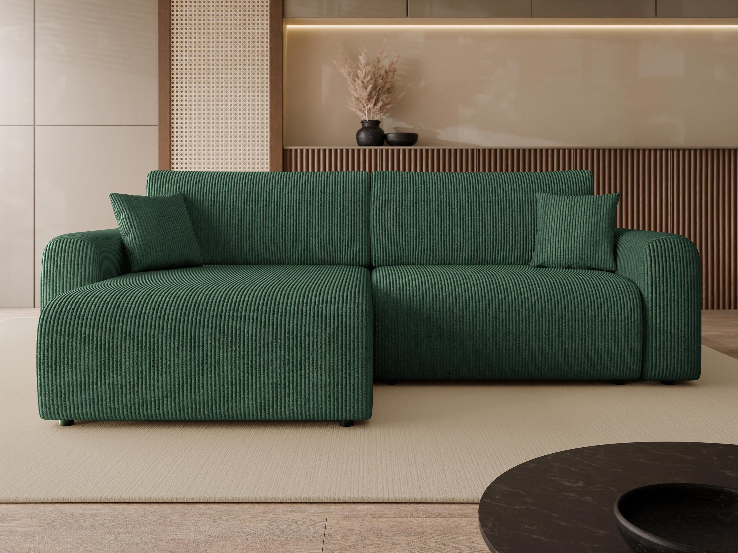 MIRJAN24 Ecksofa Floryn L Cord, mit Schlaffunktion und Bettkasten, mit zwei Dekokissen, 245x145x82 cm