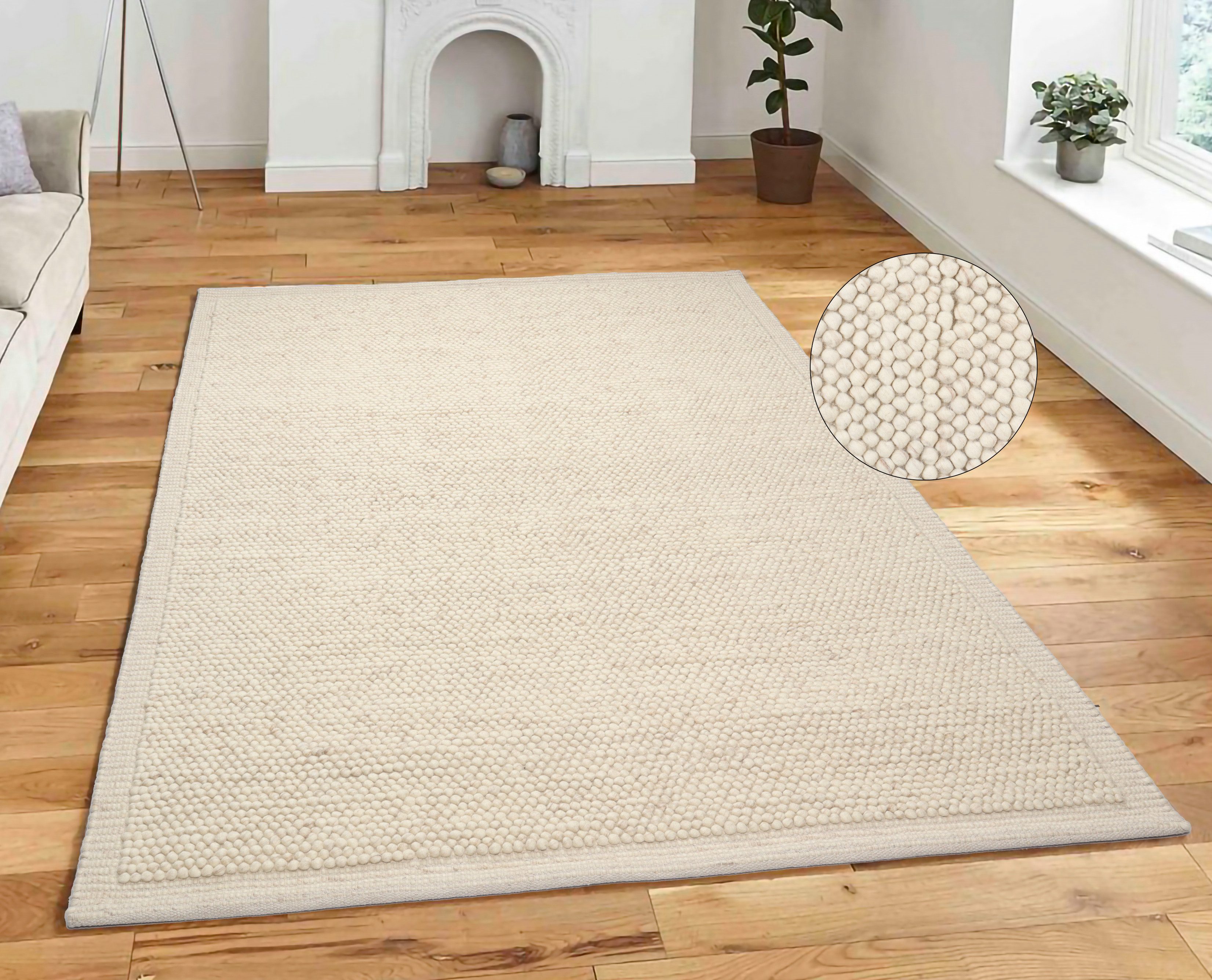 OTTO home Wollteppich Wolly Rahmen, handgewebt, Wolle, rechteckig, Höhe: 14 mm, einfarbig, Teppich, Wohnzimmer, Schlafzimmer, Esszimmer – Bild 2 von 5