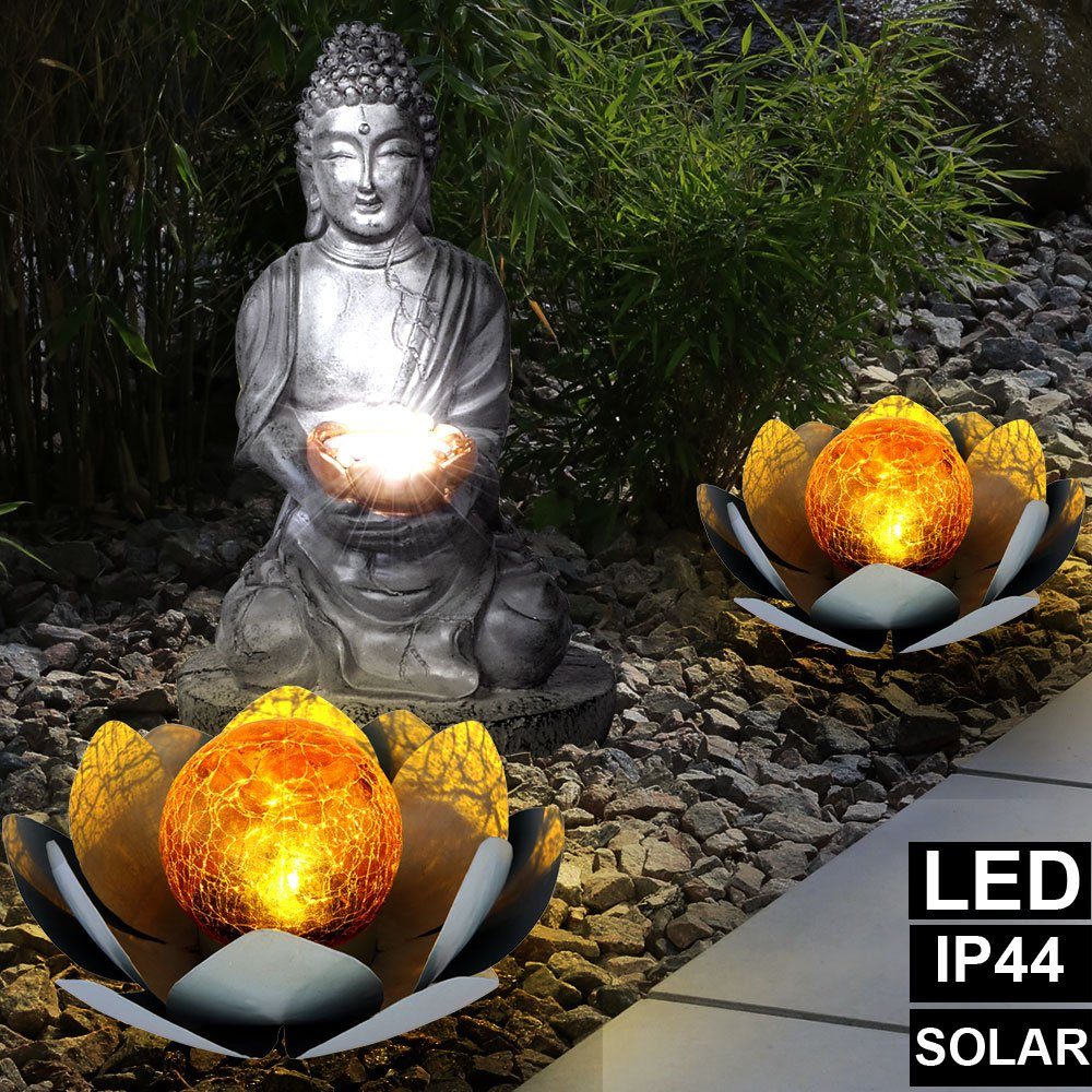 etc-shop LED Dekolicht, 3er Set LED Solar Steh Leuchten Feng Shui Buddha  Garten Deko Lampen Lotosblumen Crackle Glas online kaufen | OTTO