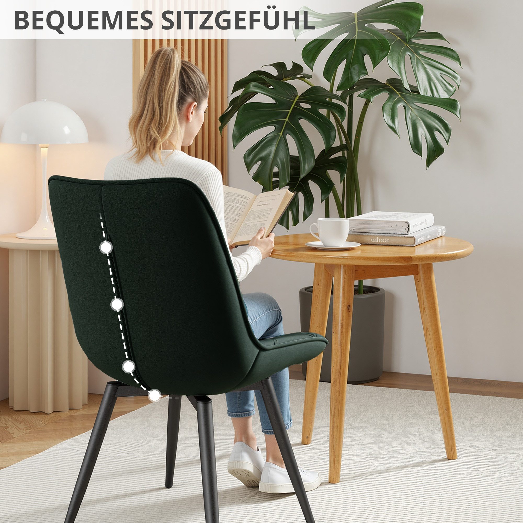 HawthyHome Esszimmerstuhl 2er-Set 360° Drehbar – Moderner Polsterstuhl für Wohnzimmer, Küche (4 St), 360° Drehbar – Bild 4 von 5