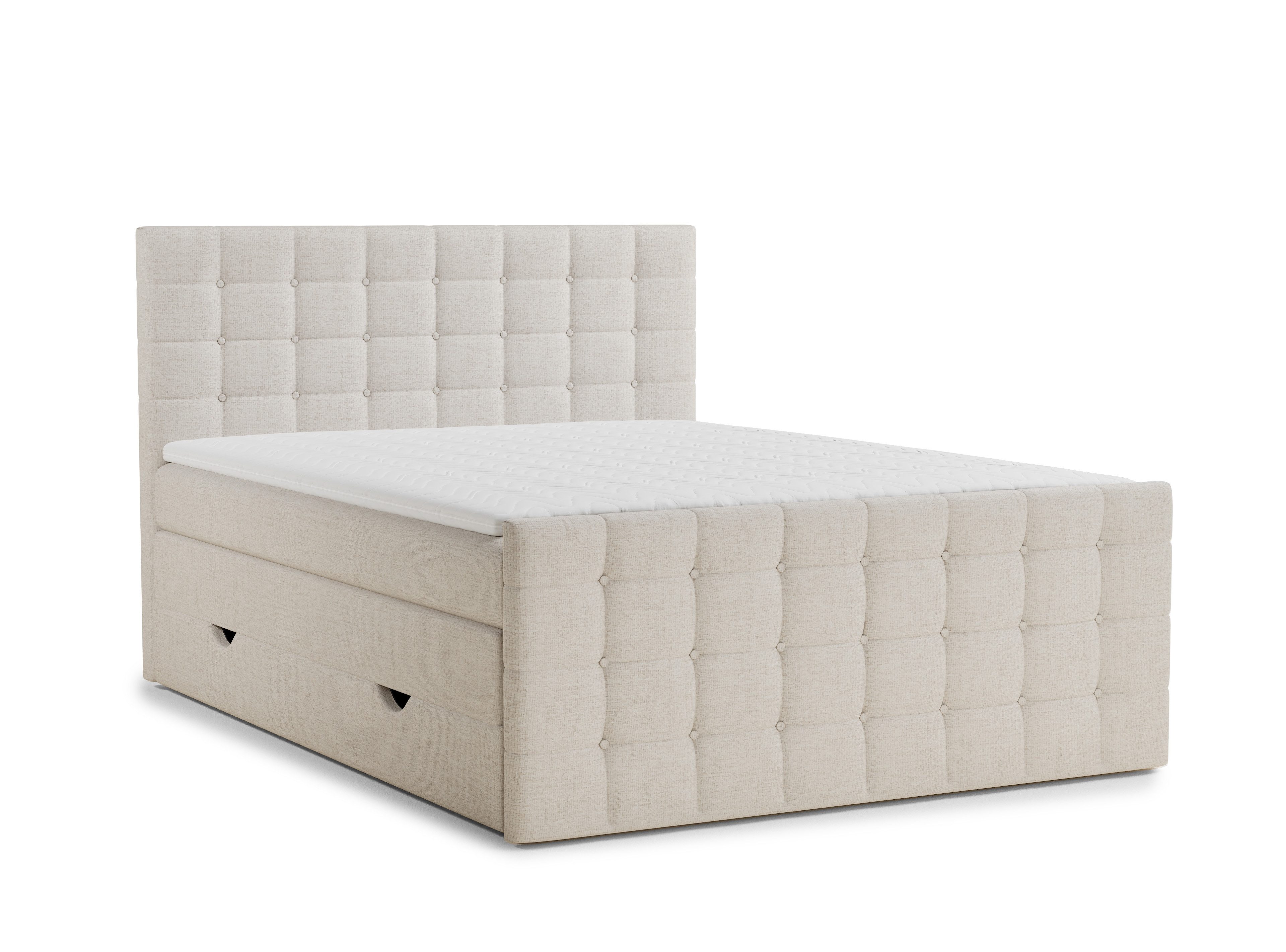 Maison de Rêve Boxspringbett Tasca (Komplettbett mit Matratzen, Kopfteil und Topper), Boxspringbett mit Stauraum, Webstoff