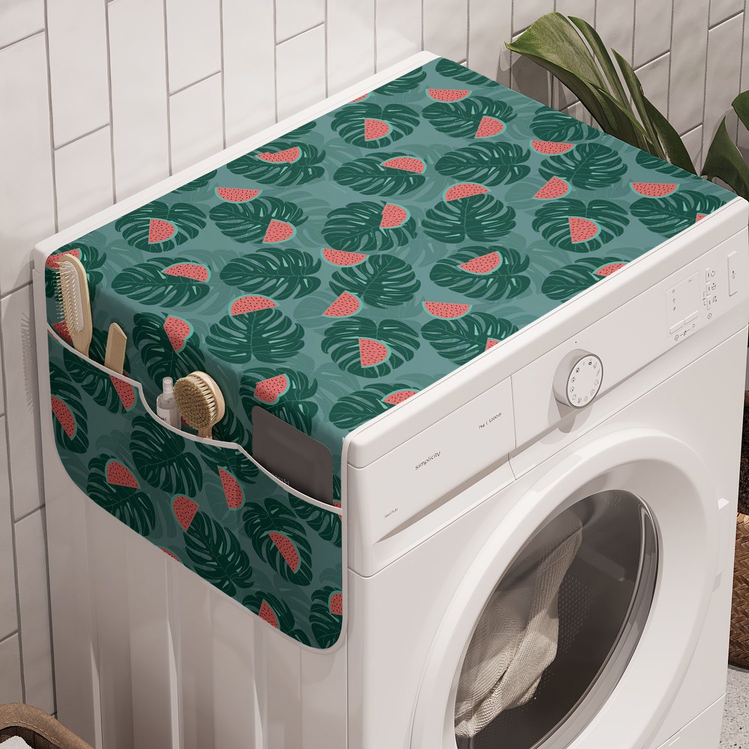 Palmblätter Natur-Kunst Badorganizer Trockner, und Wassermelonen für Anti-Rutsch-Stoffabdeckung Waschmaschine Abakuhaus