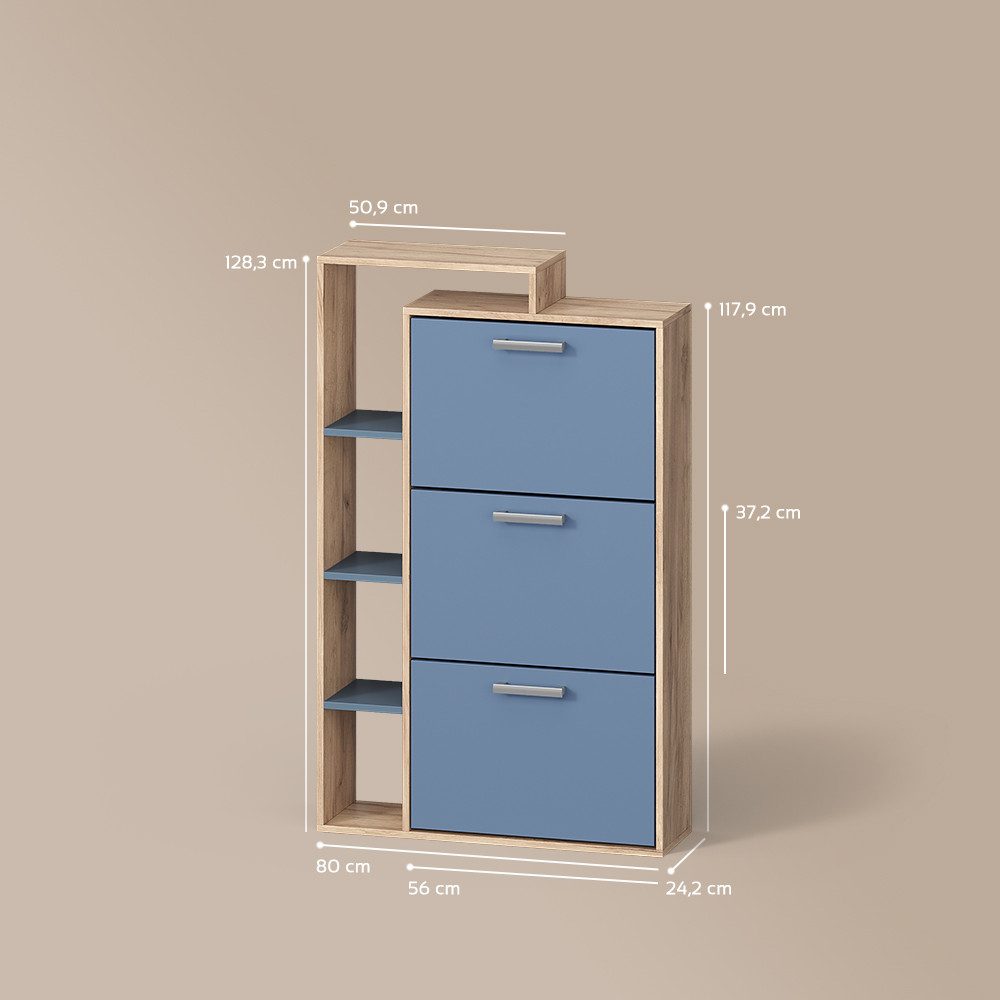 Livinity® Schuhkipper Ortello, Goldkraft Eiche/Blau/Goldkraft Eiche, 80 x 128.3 cm mit 3 ... (1 St)