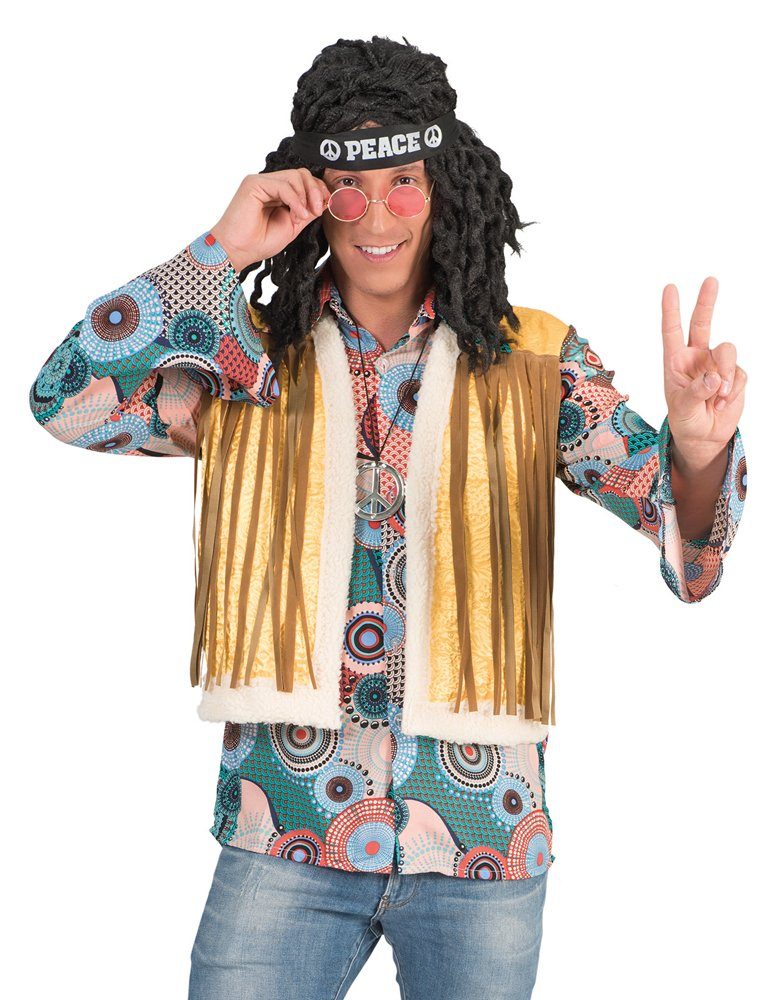 Hippie-Kostüm Retro Hippie Kostüm Brian mit Fransen für Herren - 70er 80er Jahre Hemd mit Weste Karneval Mottoparty